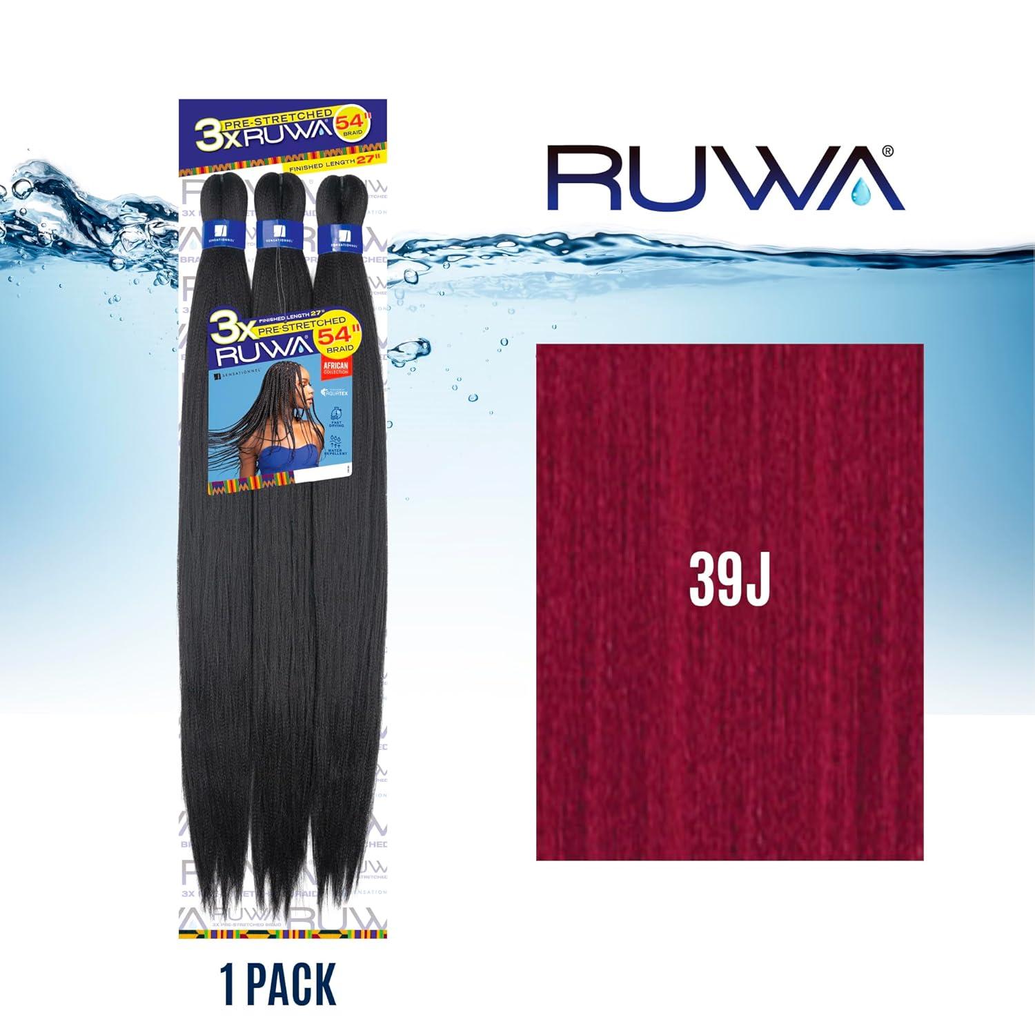 imageSensationnel Ruwa prestretched braiding hair 3x 54 inch water repellent kanekalon fast dry synthetic sports itch free 1 pack 1 JETBLACK39J