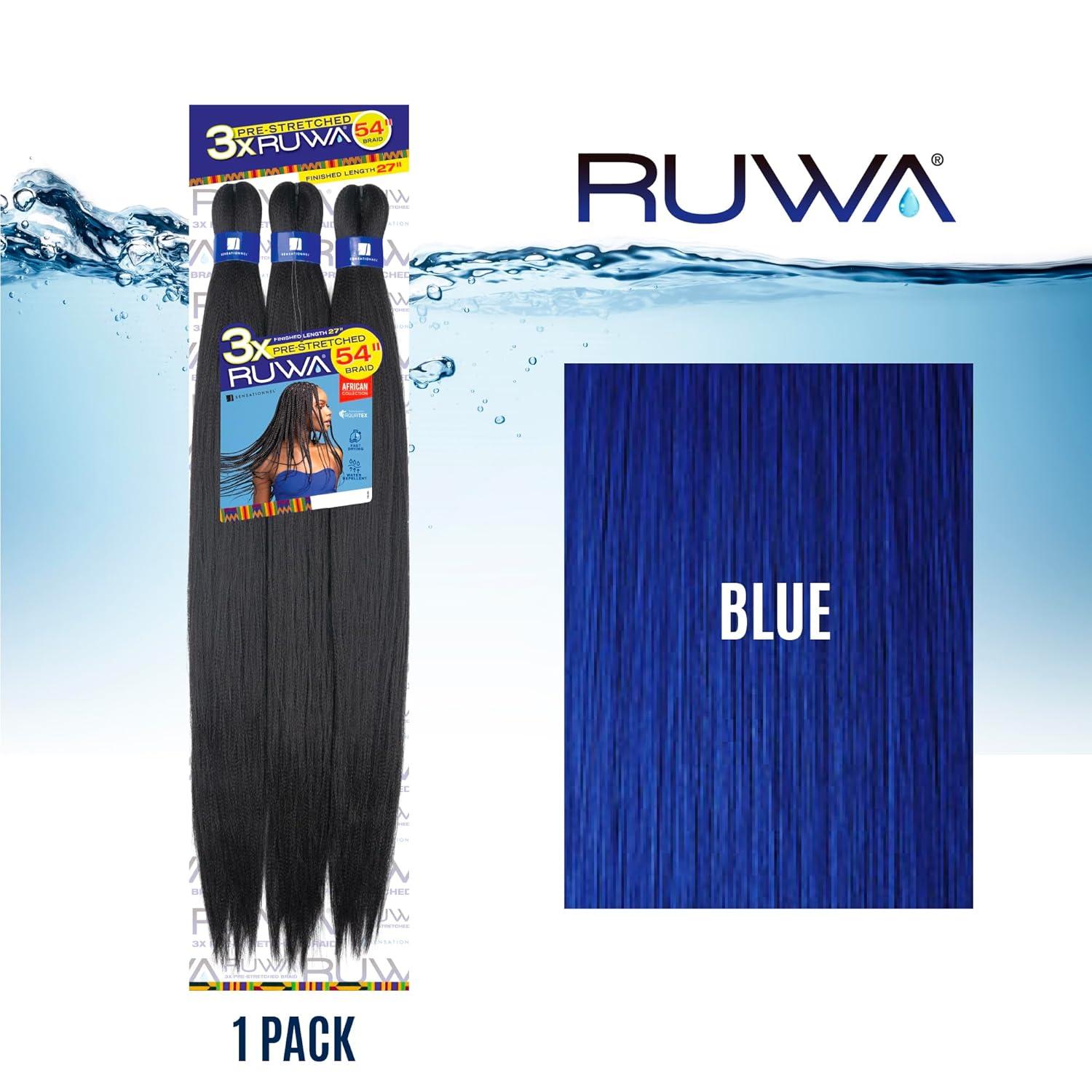 imageSensationnel Ruwa prestretched braiding hair 3x 54 inch water repellent kanekalon fast dry synthetic sports itch free 1 pack 1 JETBLACKBLUE