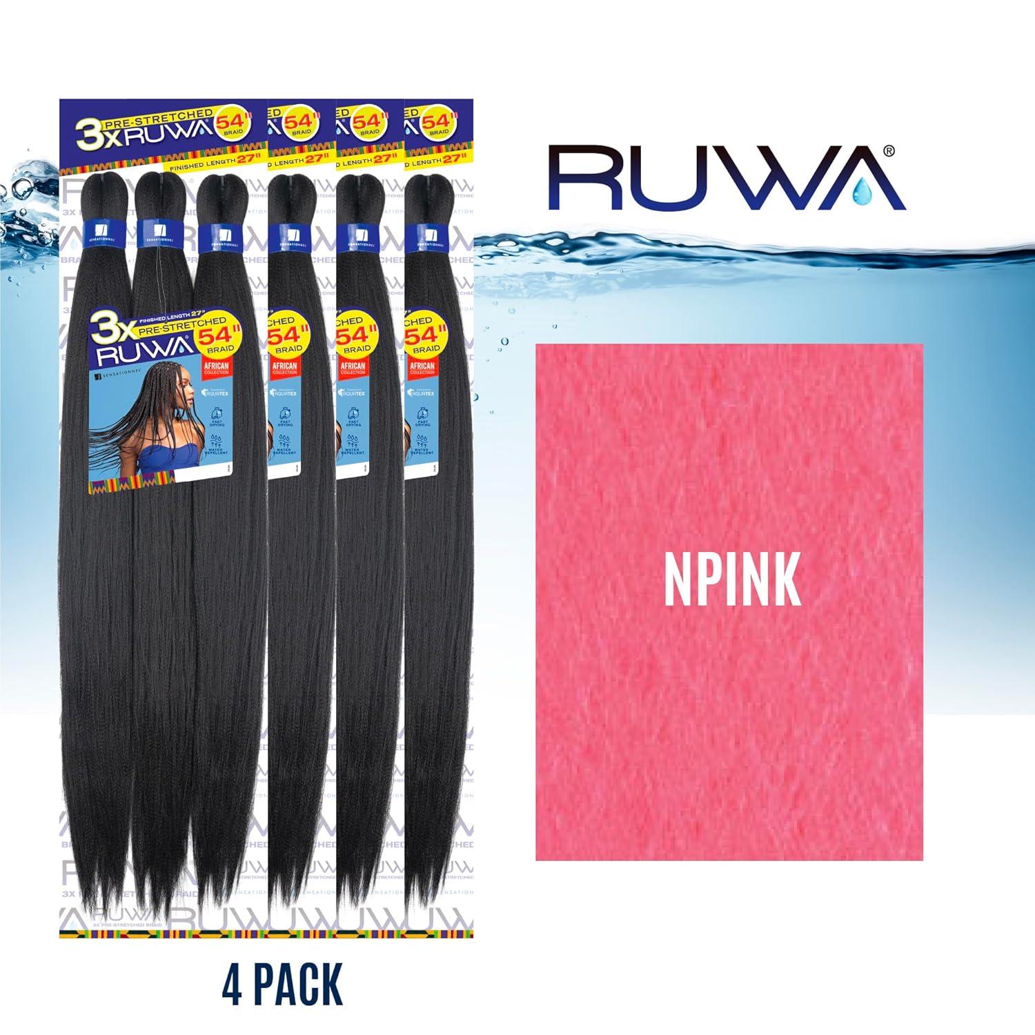 imageSensationnel Ruwa prestretched braiding hair 3x 54 inch water repellent kanekalon fast dry synthetic sports itch free 1 pack 1 JETBLACKNPINK