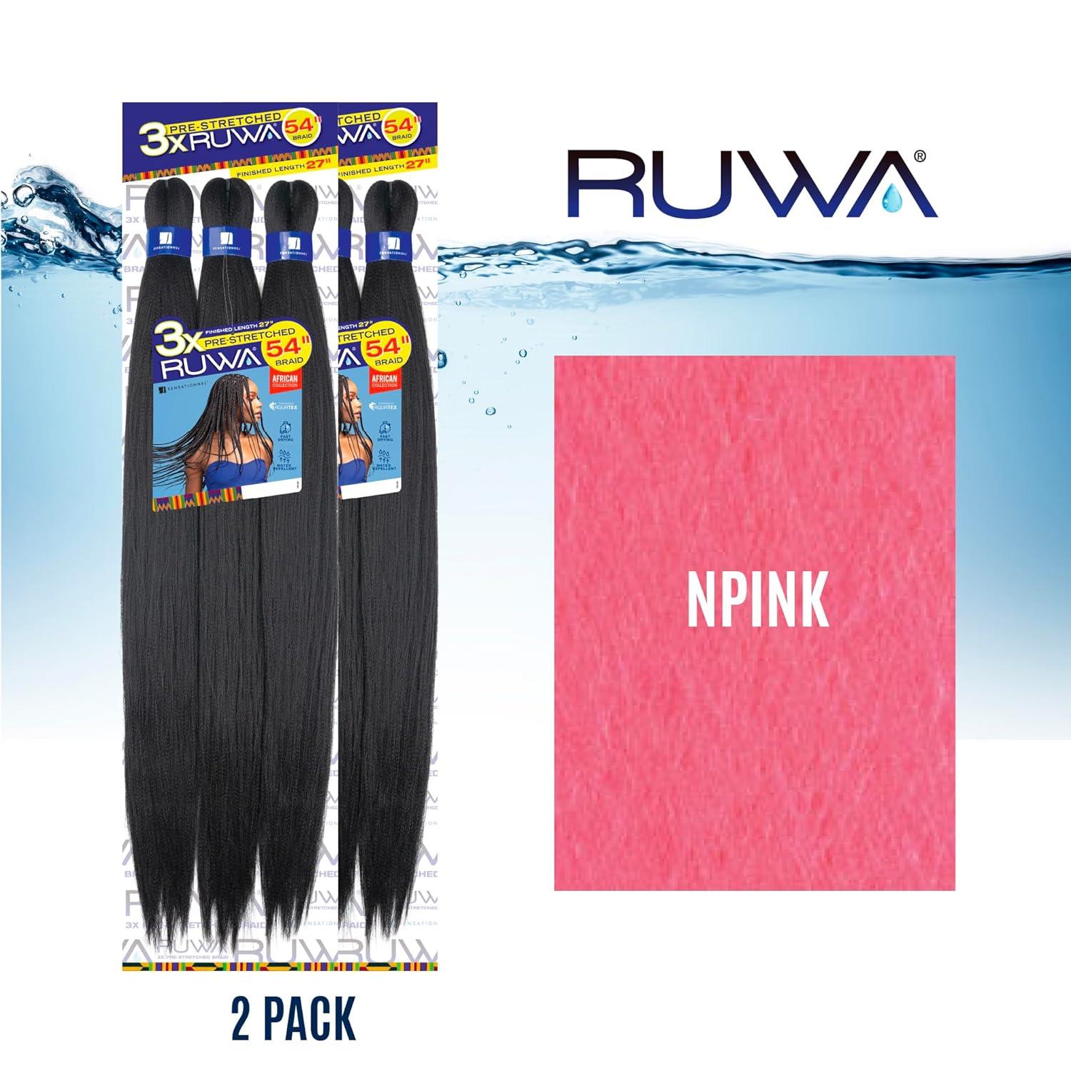 imageSensationnel Ruwa prestretched braiding hair 3x 54 inch water repellent kanekalon fast dry synthetic sports itch free 1 pack 1 JETBLACKNPINK
