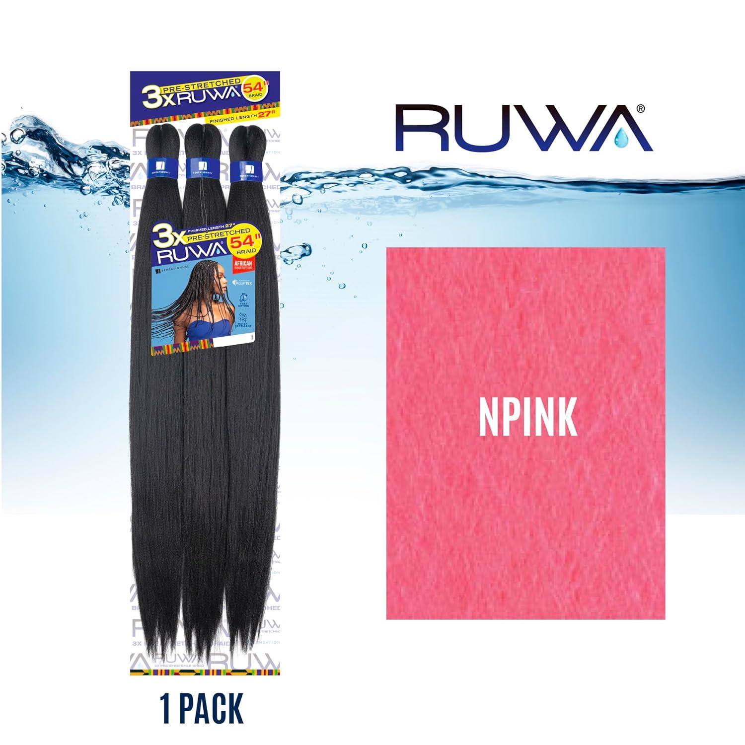 imageSensationnel Ruwa prestretched braiding hair 3x 54 inch water repellent kanekalon fast dry synthetic sports itch free 1 pack 1 JETBLACKNPINK