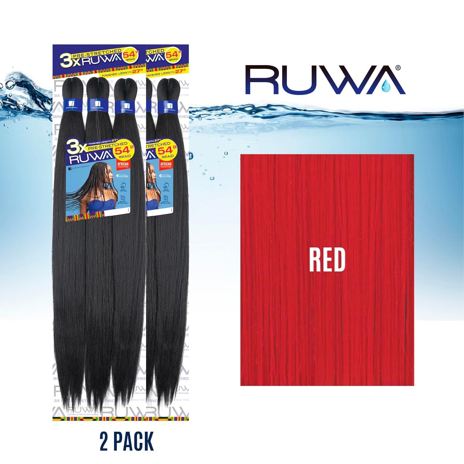 imageSensationnel Ruwa prestretched braiding hair 3x 54 inch water repellent kanekalon fast dry synthetic sports itch free 1 pack 1 JETBLACKRED