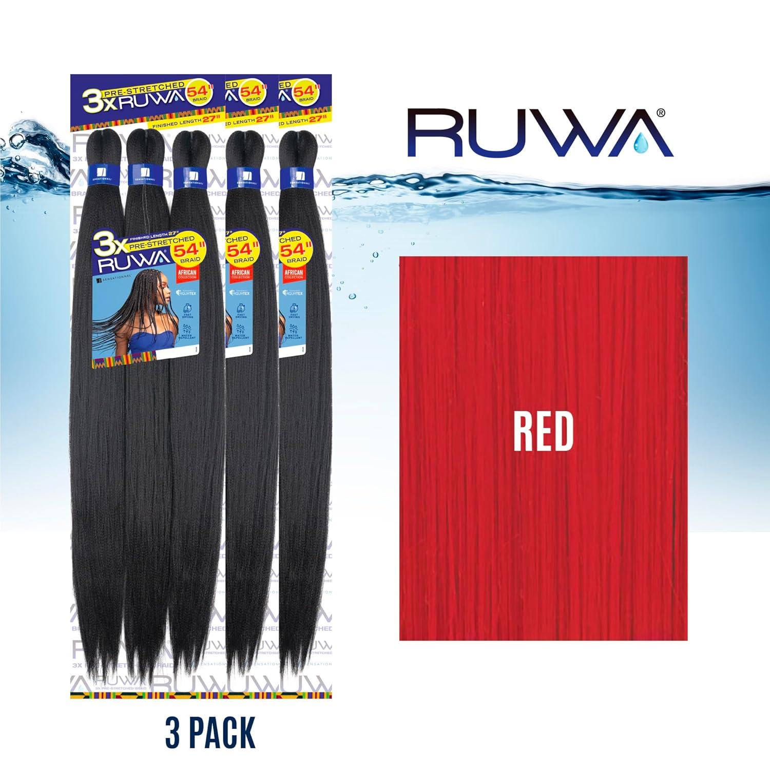imageSensationnel Ruwa prestretched braiding hair 3x 54 inch water repellent kanekalon fast dry synthetic sports itch free 1 pack 1 JETBLACKRED