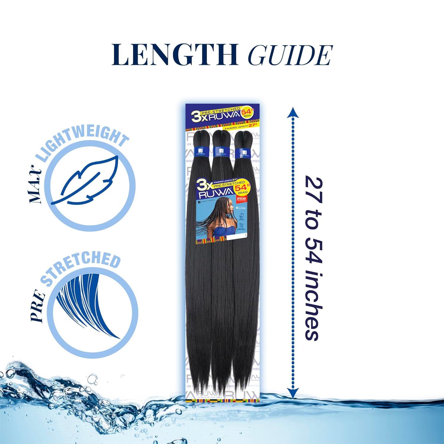 imageSensationnel Ruwa prestretched braiding hair 3x 54 inch water repellent kanekalon fast dry synthetic sports itch free 1 pack 1 JETBLACKRED