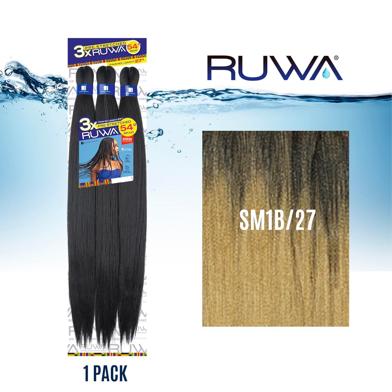 imageSensationnel Ruwa prestretched braiding hair 3x 54 inch water repellent kanekalon fast dry synthetic sports itch free 1 pack 1 JETBLACKSM1B27