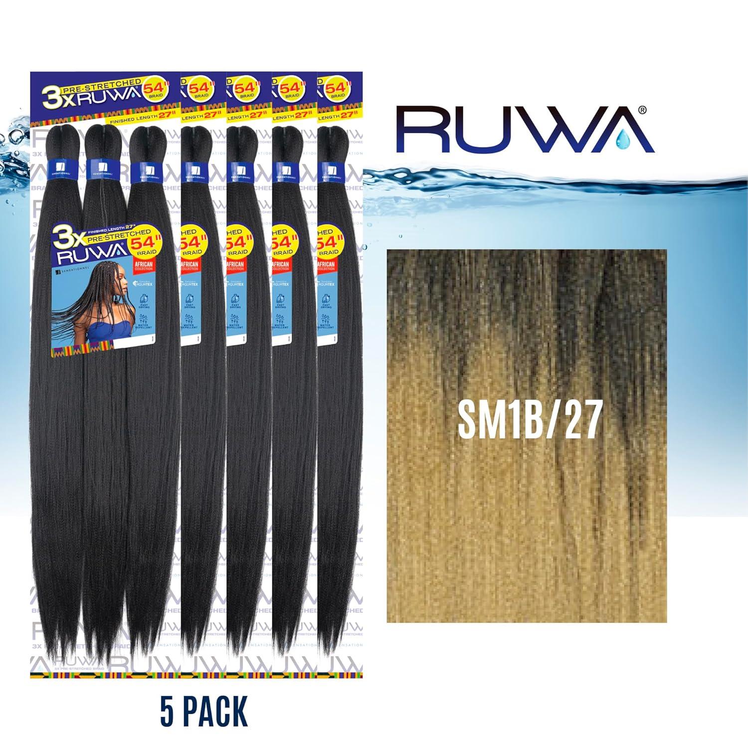 imageSensationnel Ruwa prestretched braiding hair 3x 54 inch water repellent kanekalon fast dry synthetic sports itch free 1 pack 1 JETBLACKSM1B27