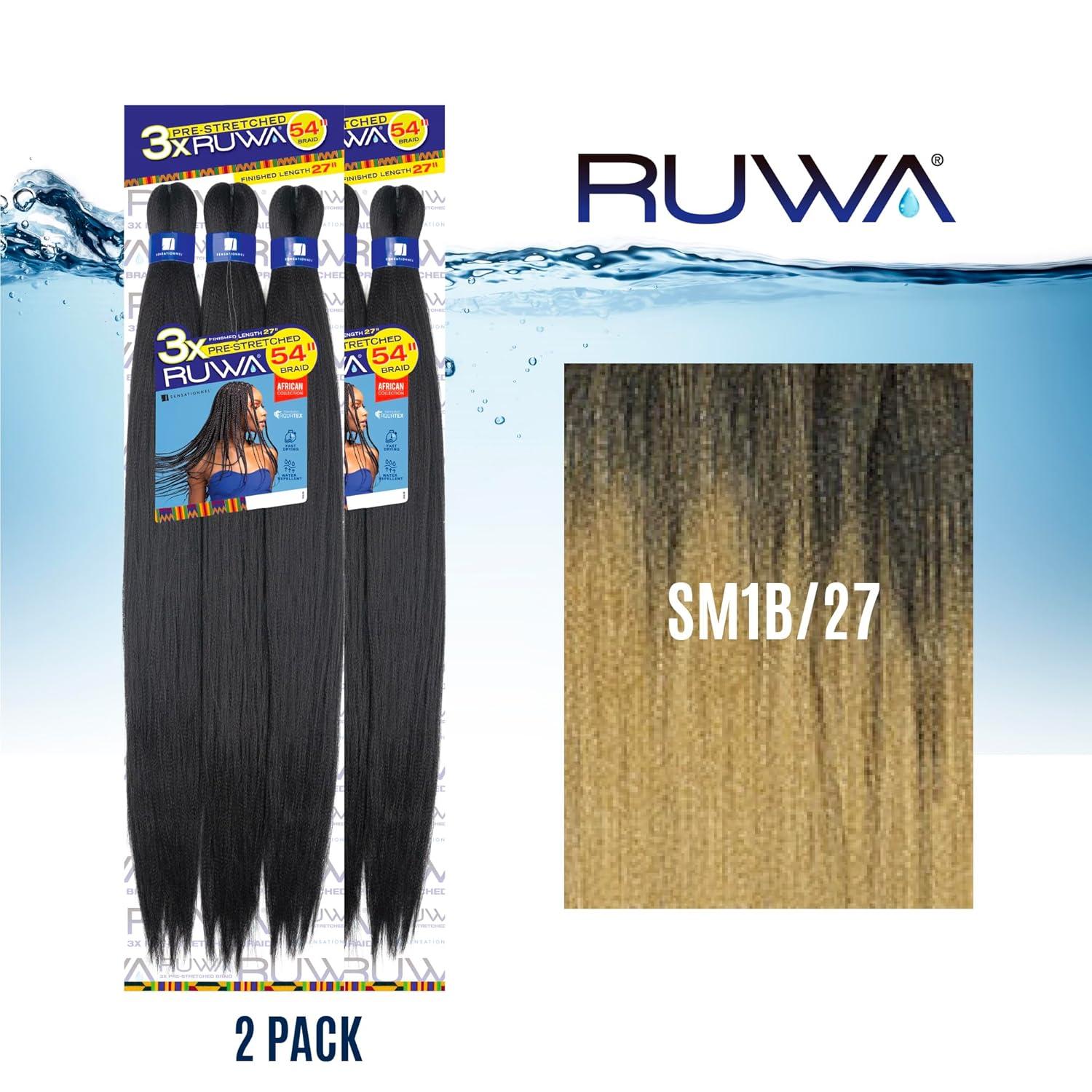 imageSensationnel Ruwa prestretched braiding hair 3x 54 inch water repellent kanekalon fast dry synthetic sports itch free 1 pack 1 JETBLACKSM1B27