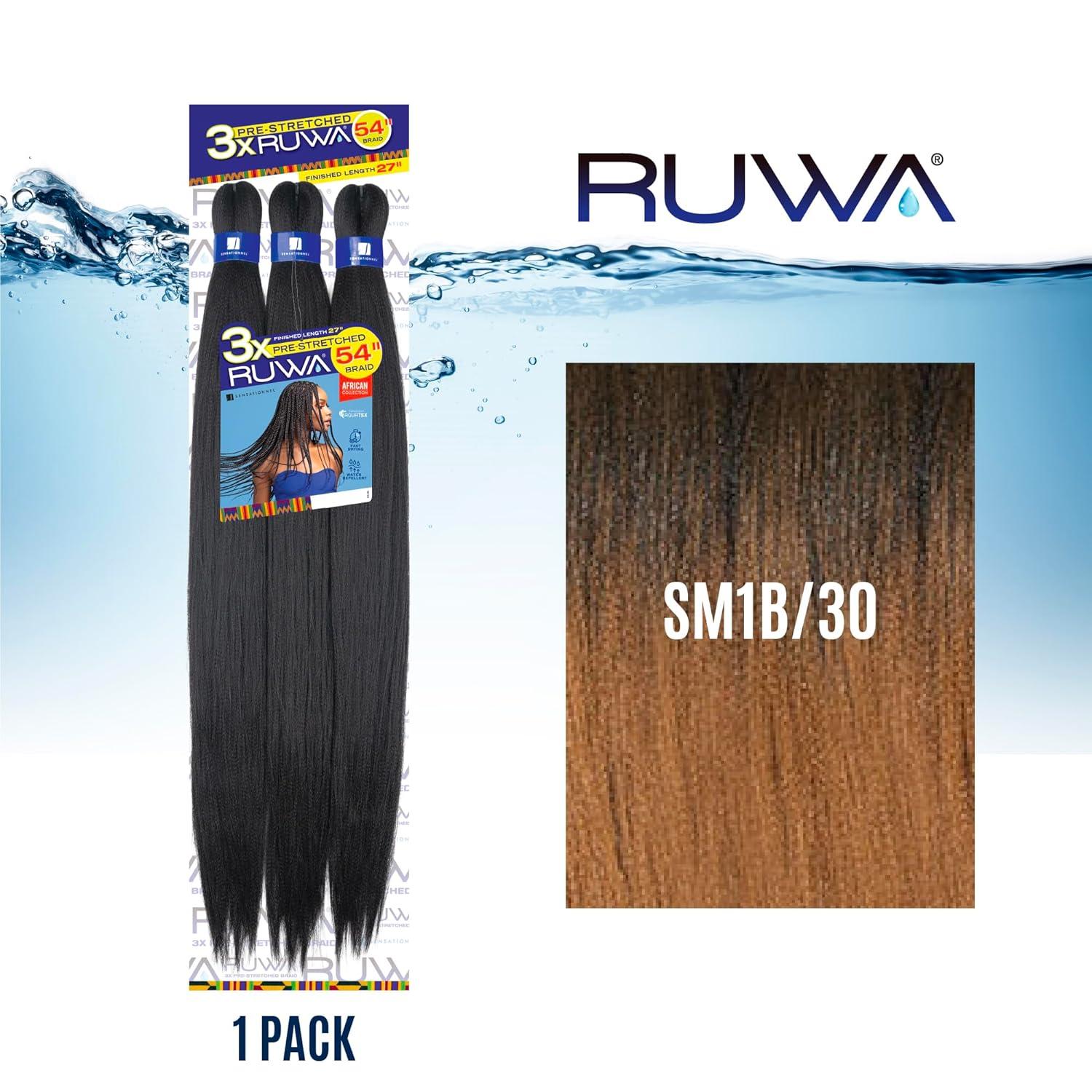 imageSensationnel Ruwa prestretched braiding hair 3x 54 inch water repellent kanekalon fast dry synthetic sports itch free 1 pack 1 JETBLACKSM1B30