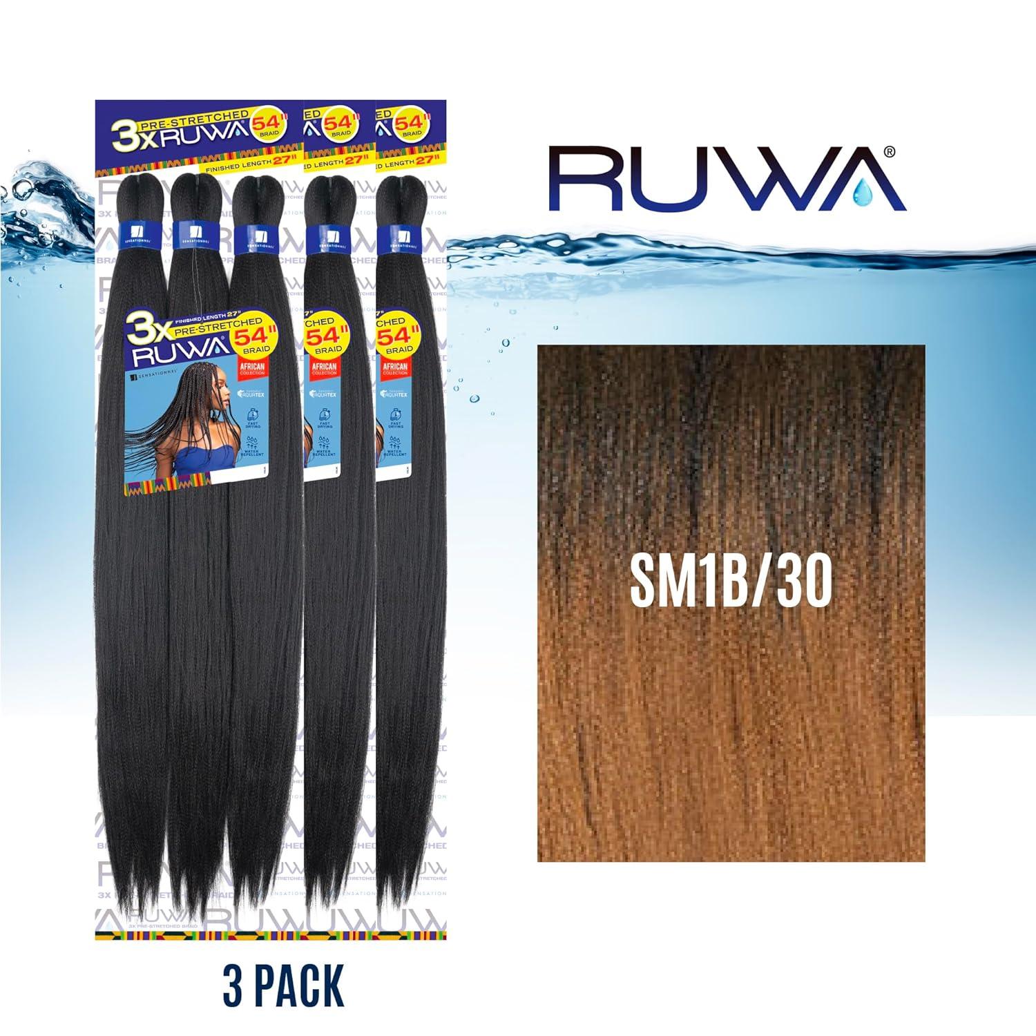 imageSensationnel Ruwa prestretched braiding hair 3x 54 inch water repellent kanekalon fast dry synthetic sports itch free 1 pack 1 JETBLACKSM1B30