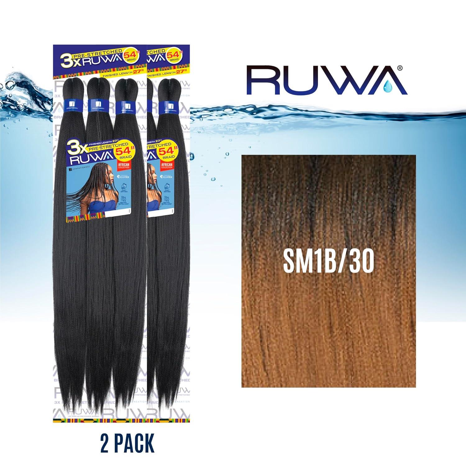 imageSensationnel Ruwa prestretched braiding hair 3x 54 inch water repellent kanekalon fast dry synthetic sports itch free 1 pack 1 JETBLACKSM1B30