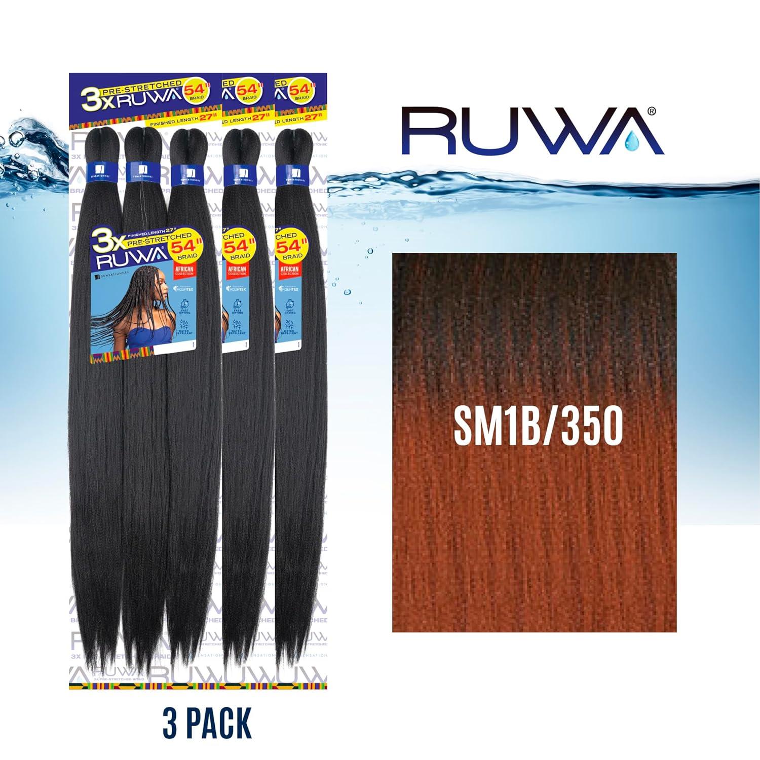 imageSensationnel Ruwa prestretched braiding hair 3x 54 inch water repellent kanekalon fast dry synthetic sports itch free 1 pack 1 JETBLACKSM1B350