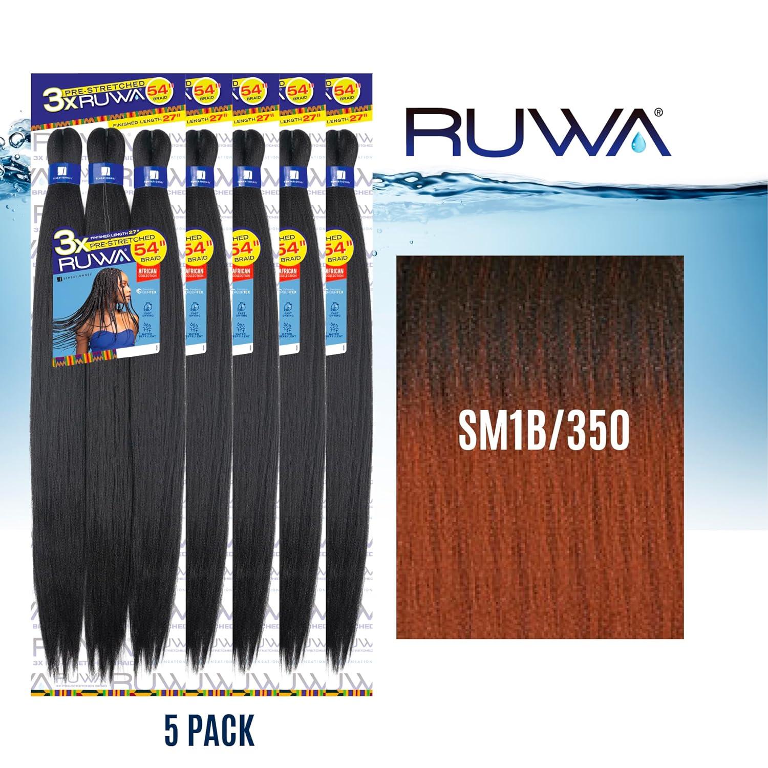 imageSensationnel Ruwa prestretched braiding hair 3x 54 inch water repellent kanekalon fast dry synthetic sports itch free 1 pack 1 JETBLACKSM1B350