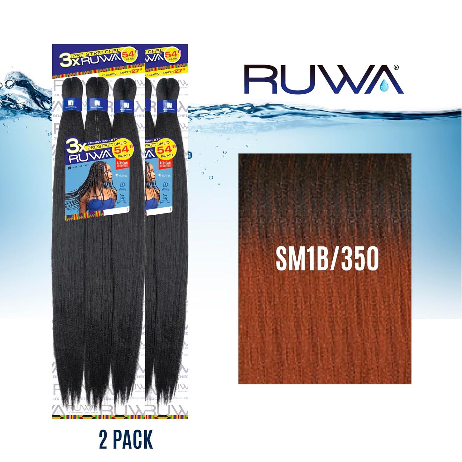 imageSensationnel Ruwa prestretched braiding hair 3x 54 inch water repellent kanekalon fast dry synthetic sports itch free 1 pack 1 JETBLACKSM1B350