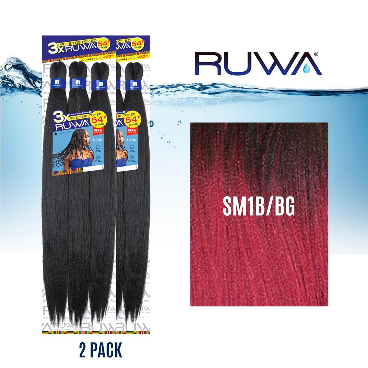 imageSensationnel Ruwa prestretched braiding hair 3x 54 inch water repellent kanekalon fast dry synthetic sports itch free 1 pack 1 JETBLACKSM1BBG