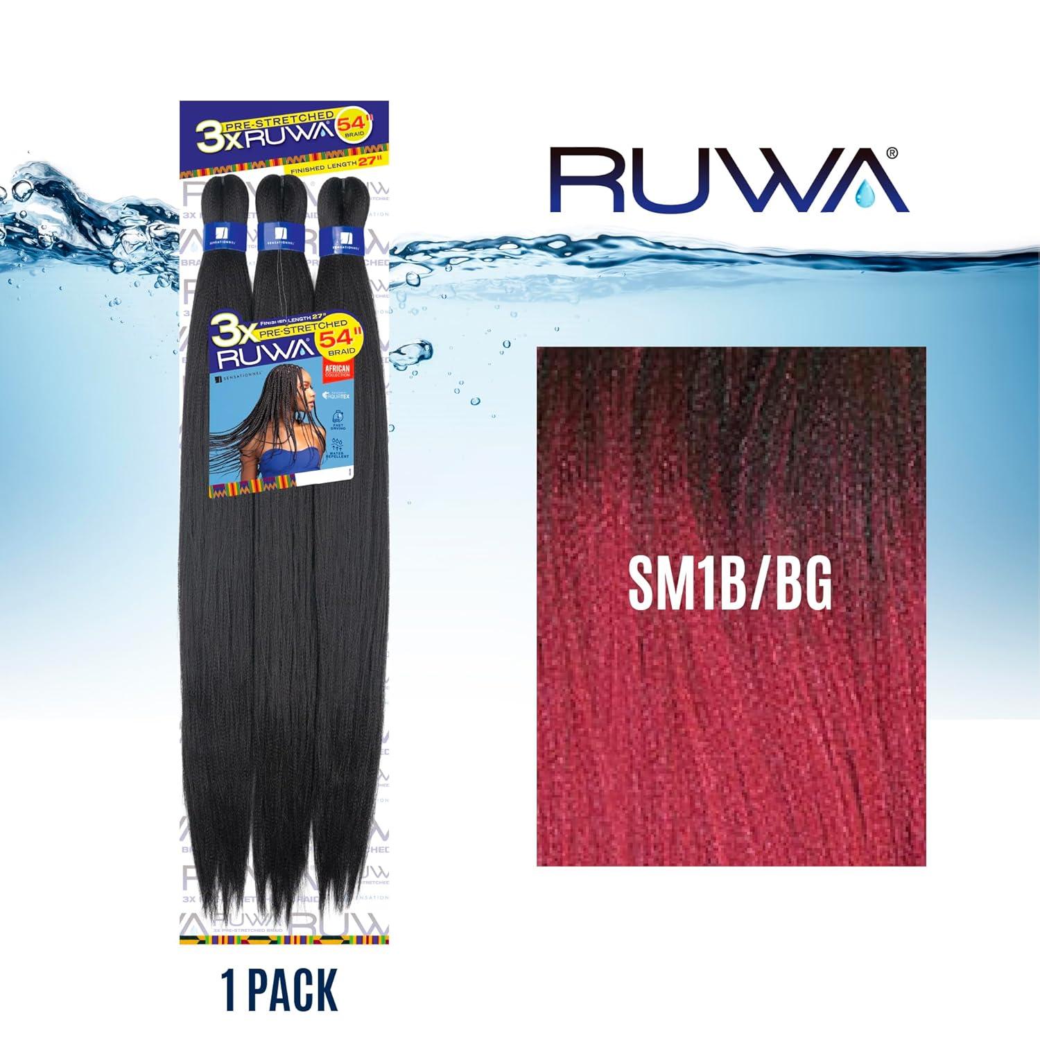 imageSensationnel Ruwa prestretched braiding hair 3x 54 inch water repellent kanekalon fast dry synthetic sports itch free 1 pack 1 JETBLACKSM1BBG