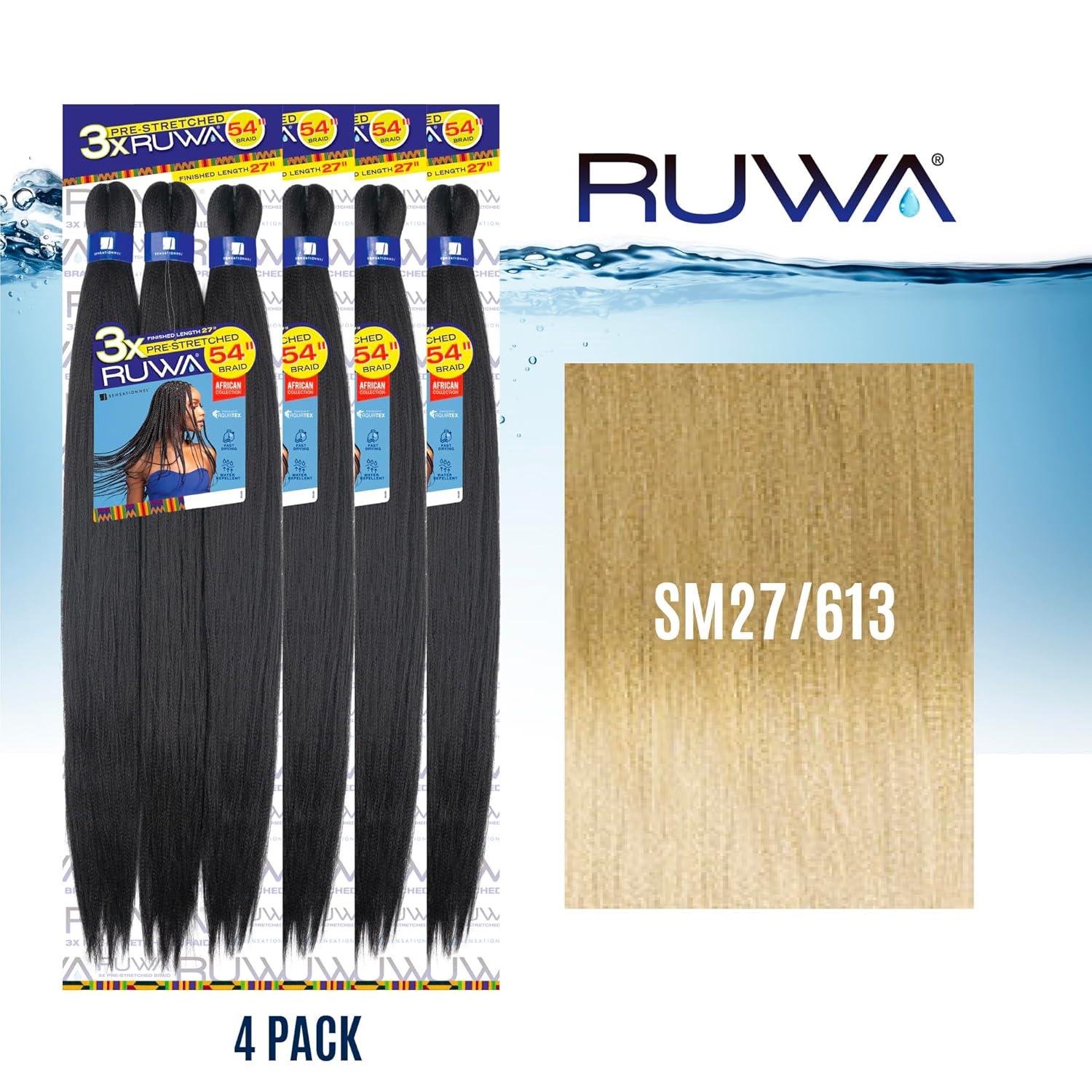 imageSensationnel Ruwa prestretched braiding hair 3x 54 inch water repellent kanekalon fast dry synthetic sports itch free 1 pack 1 JETBLACKSM27613