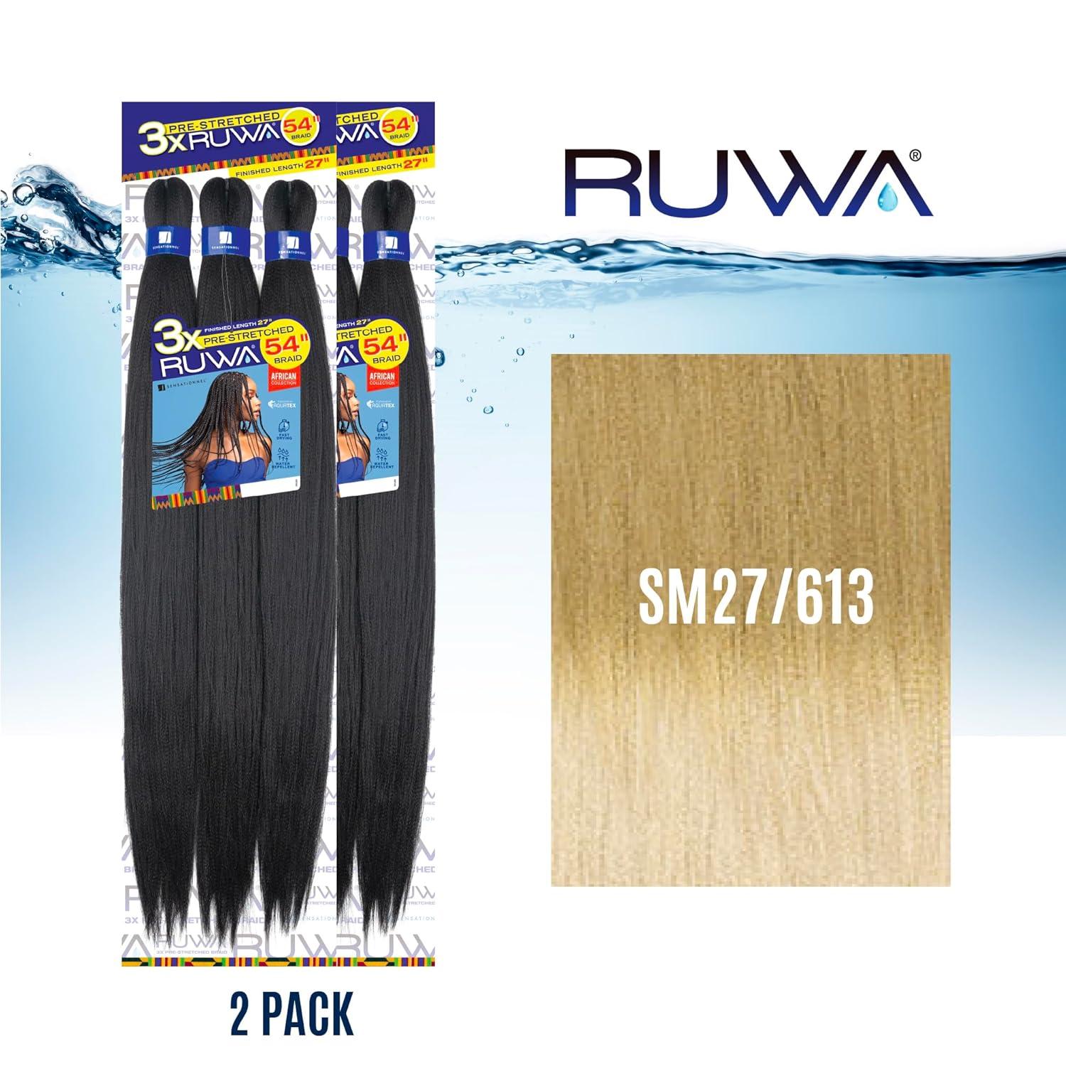 imageSensationnel Ruwa prestretched braiding hair 3x 54 inch water repellent kanekalon fast dry synthetic sports itch free 1 pack 1 JETBLACKSM27613
