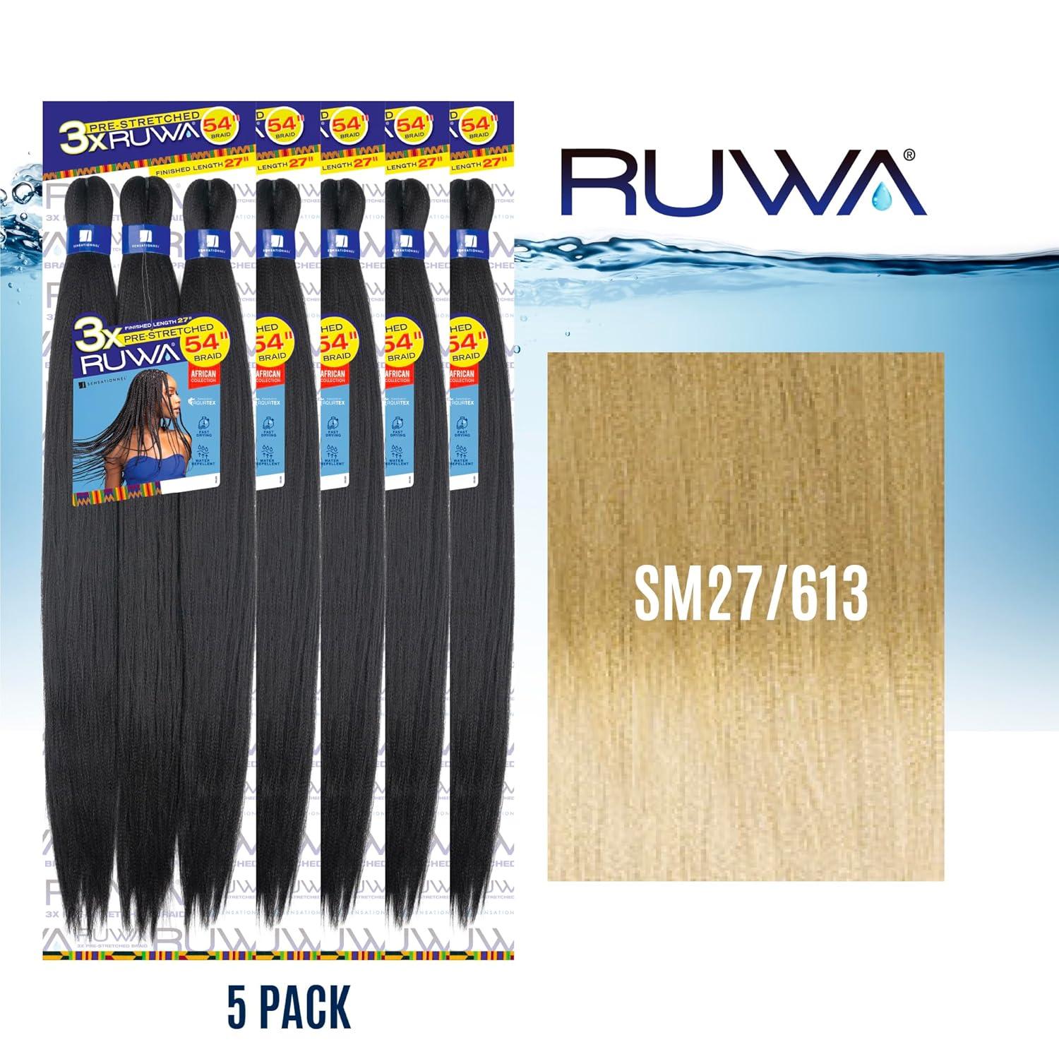 imageSensationnel Ruwa prestretched braiding hair 3x 54 inch water repellent kanekalon fast dry synthetic sports itch free 1 pack 1 JETBLACKSM27613