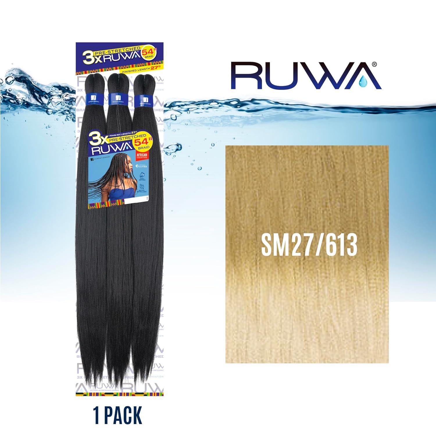 imageSensationnel Ruwa prestretched braiding hair 3x 54 inch water repellent kanekalon fast dry synthetic sports itch free 1 pack 1 JETBLACKSM27613