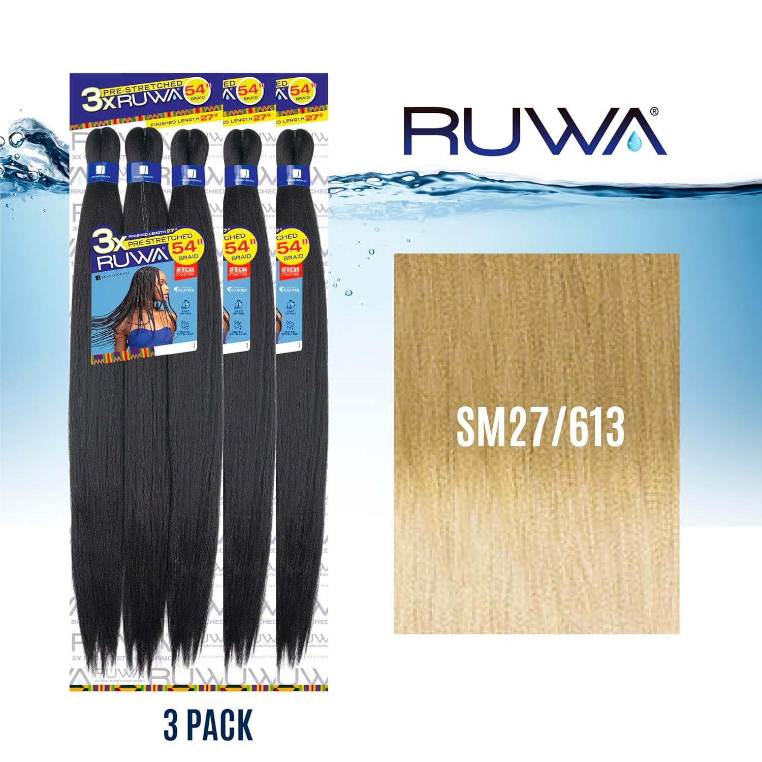 imageSensationnel Ruwa prestretched braiding hair 3x 54 inch water repellent kanekalon fast dry synthetic sports itch free 1 pack 1 JETBLACKSM27613