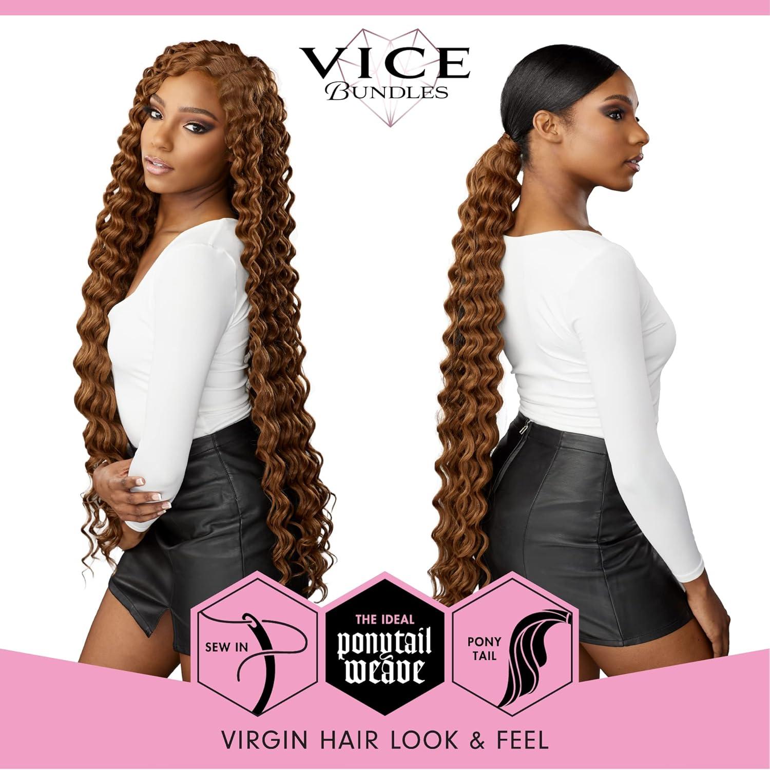 imageSensationnel Vice bundles weaving deep twist 30 inch synthetic virgin hair dupe weave bundle hair sew in and pony tail long length 1 pack 30 LIGHTAUBURNBG BURGANDY