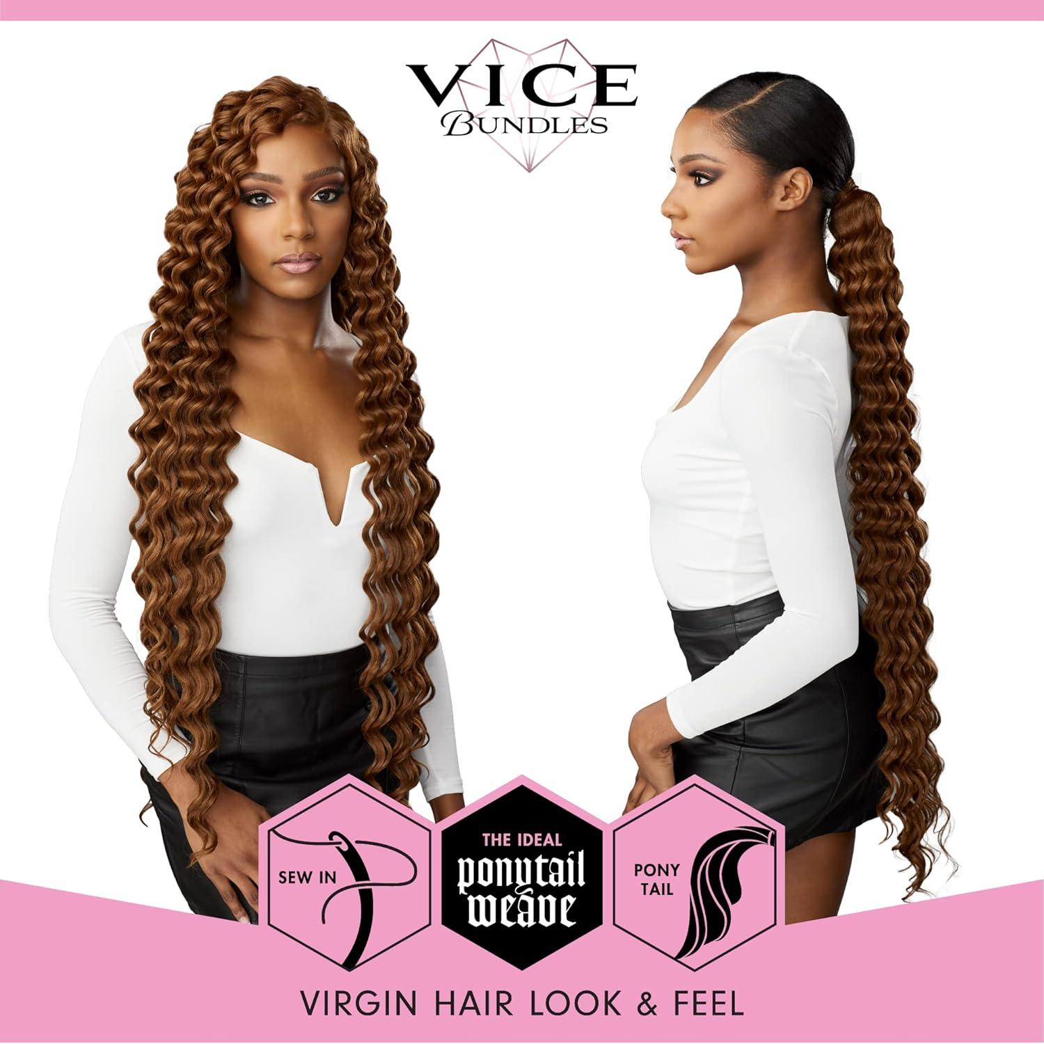 imageSensationnel Vice bundles weaving deep twist 30 inch synthetic virgin hair dupe weave bundle hair sew in and pony tail long length 1 pack 30 LIGHTAUBURNBG BURGANDY