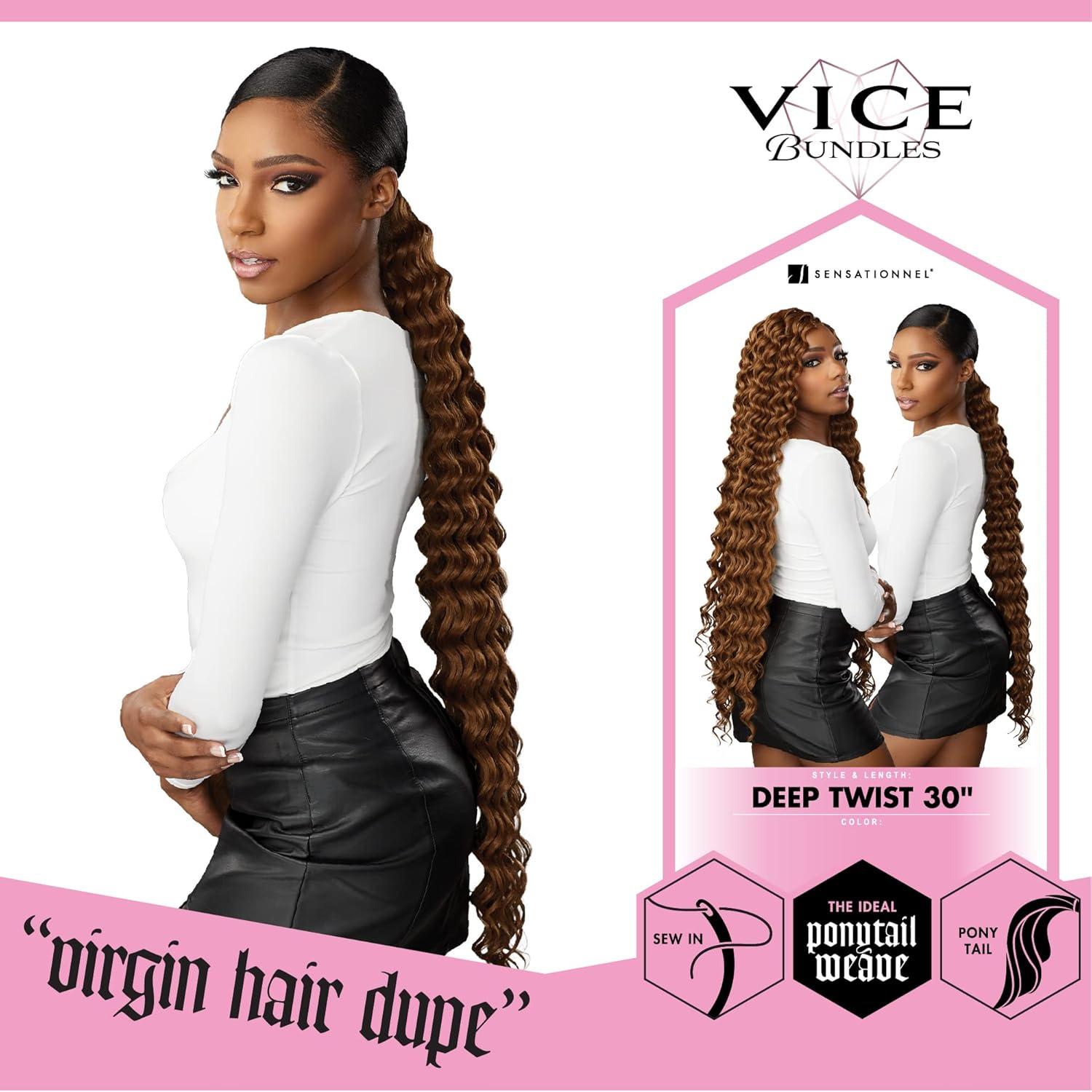 imageSensationnel Vice bundles weaving deep twist 30 inch synthetic virgin hair dupe weave bundle hair sew in and pony tail long length 1 pack 30 LIGHTAUBURN613 BLONDE