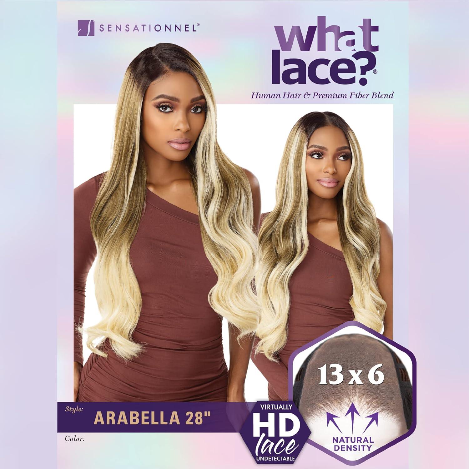 imageSensationnel What Lace 13X6 Wigs Arabella 28 Inch Human Hair Blend Lacefrontal Glueless Synthetic With Natural Density Preplucked Hairline 1 JETBLACKCOLORMELTBLONDE