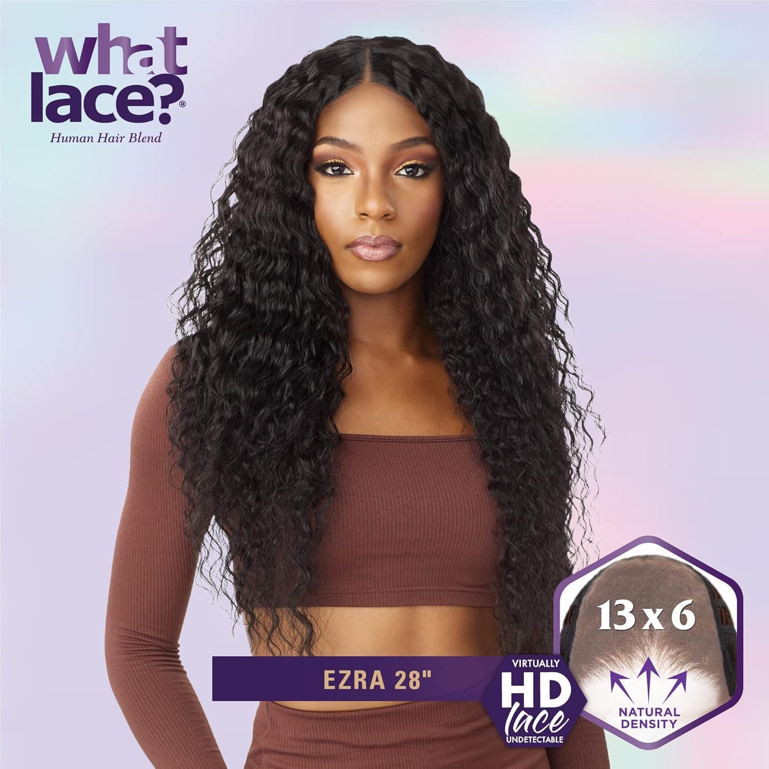 imageSensationnel What Lace 13X6 Wigs Ezra 28 Inch Human Hair Blend Lacefrontal Glueless Synthetic With Natural Density Preplucked Hairline 1B OFFBLACK1B OFFBLACK