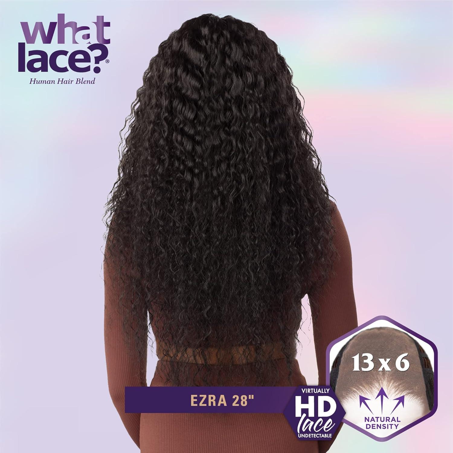 imageSensationnel What Lace 13X6 Wigs Ezra 28 Inch Human Hair Blend Lacefrontal Glueless Synthetic With Natural Density Preplucked Hairline 1B OFFBLACKCOLORMELTGOLD
