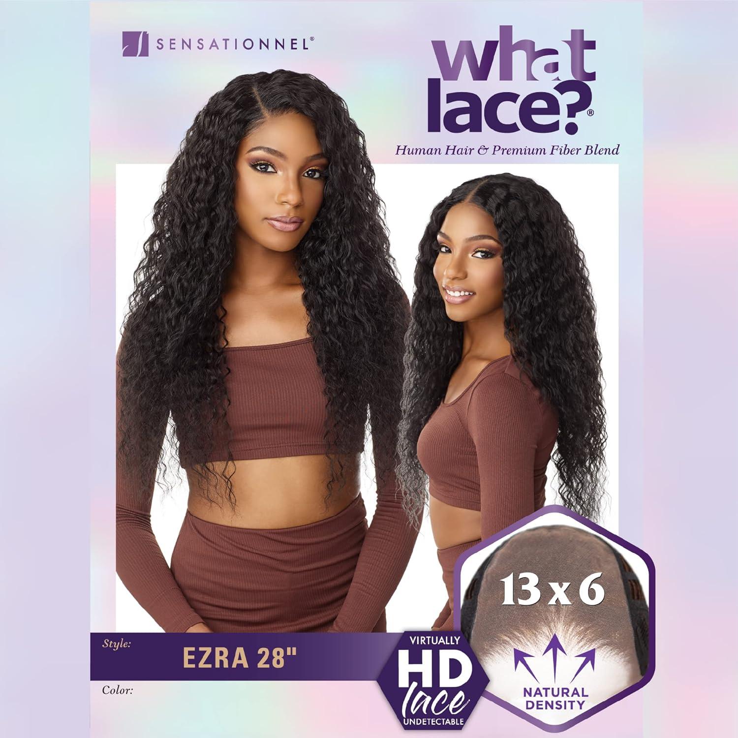 imageSensationnel What Lace 13X6 Wigs Ezra 28 Inch Human Hair Blend Lacefrontal Glueless Synthetic With Natural Density Preplucked Hairline 1B OFFBLACKCOLORMELTHAZEL