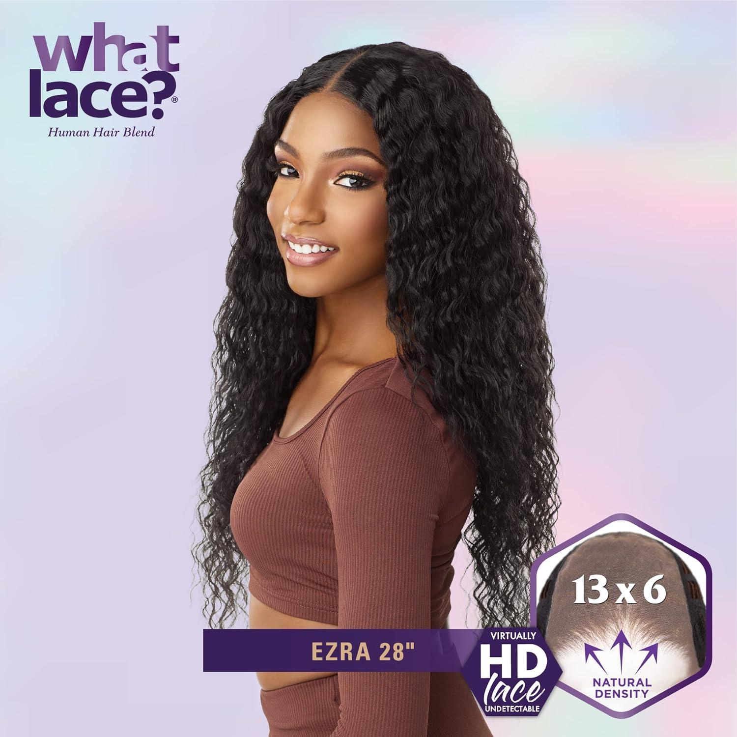 imageSensationnel What Lace 13X6 Wigs Ezra 28 Inch Human Hair Blend Lacefrontal Glueless Synthetic With Natural Density Preplucked Hairline 1B OFFBLACKCOLORMELTHAZEL
