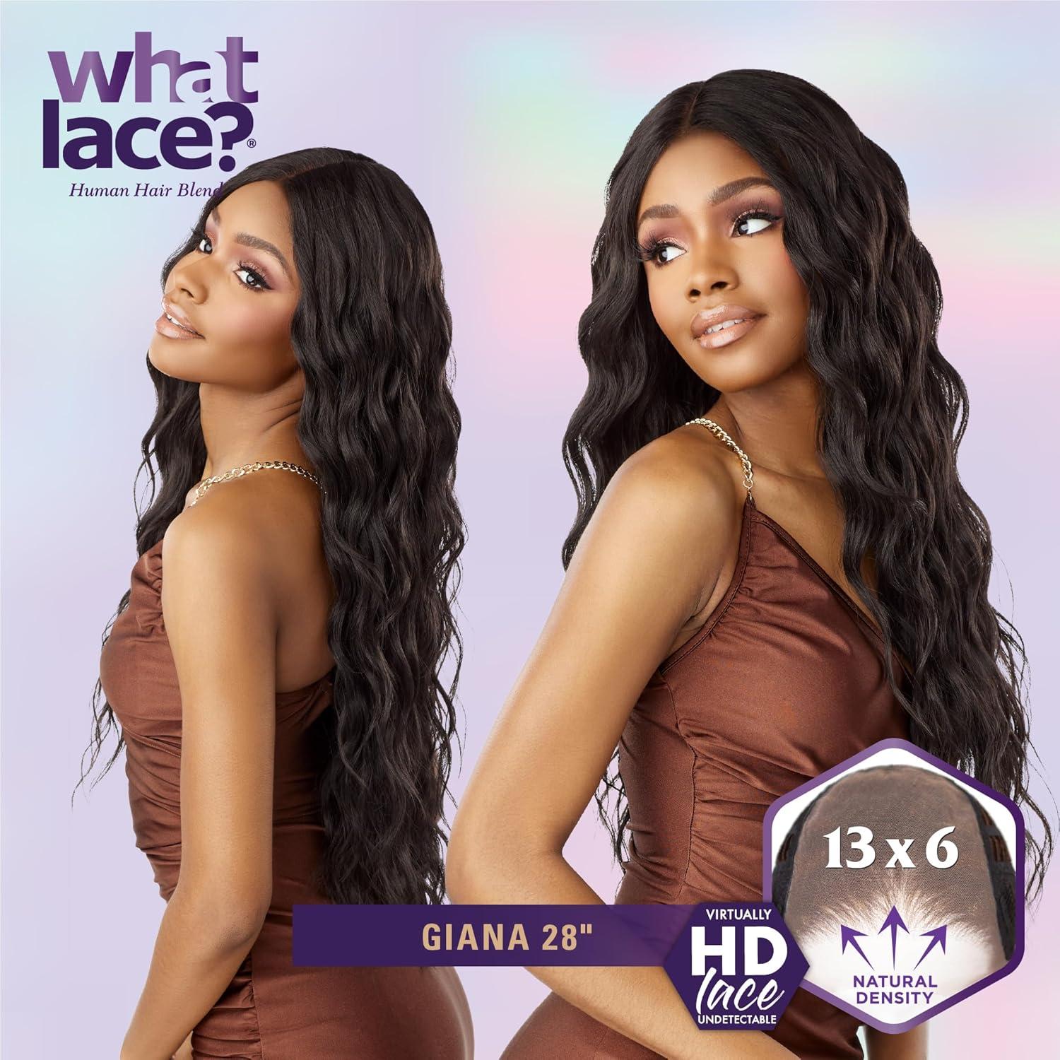 imageSensationnel What Lace 13X6 Wigs Giana 28 Inch Human Hair Blend Lacefrontal Glueless Synthetic With Natural Density Preplucked Hairline 1B OFFBLACK1B OFFBLACK