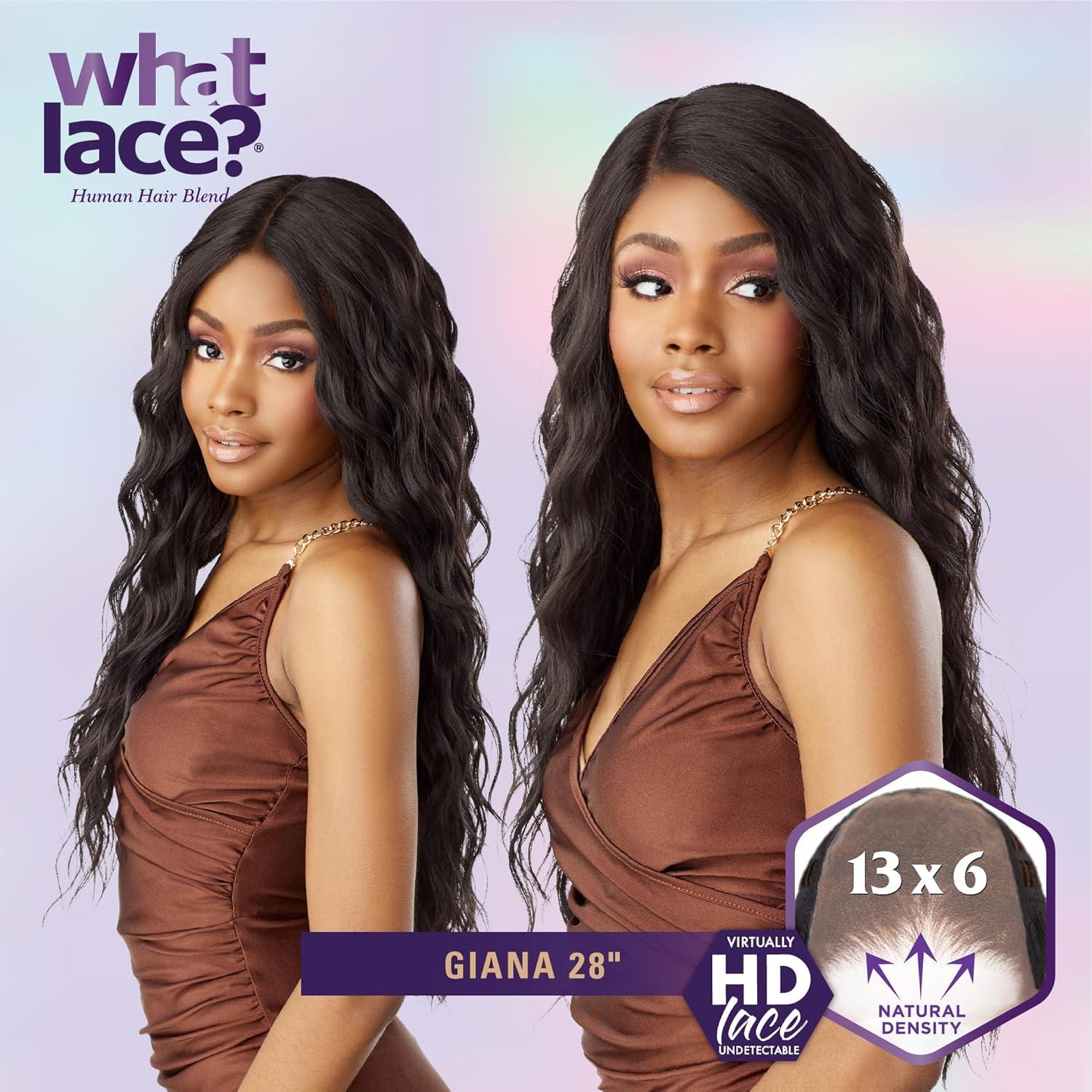 imageSensationnel What Lace 13X6 Wigs Giana 28 Inch Human Hair Blend Lacefrontal Glueless Synthetic With Natural Density Preplucked Hairline 1B OFFBLACK1B OFFBLACK