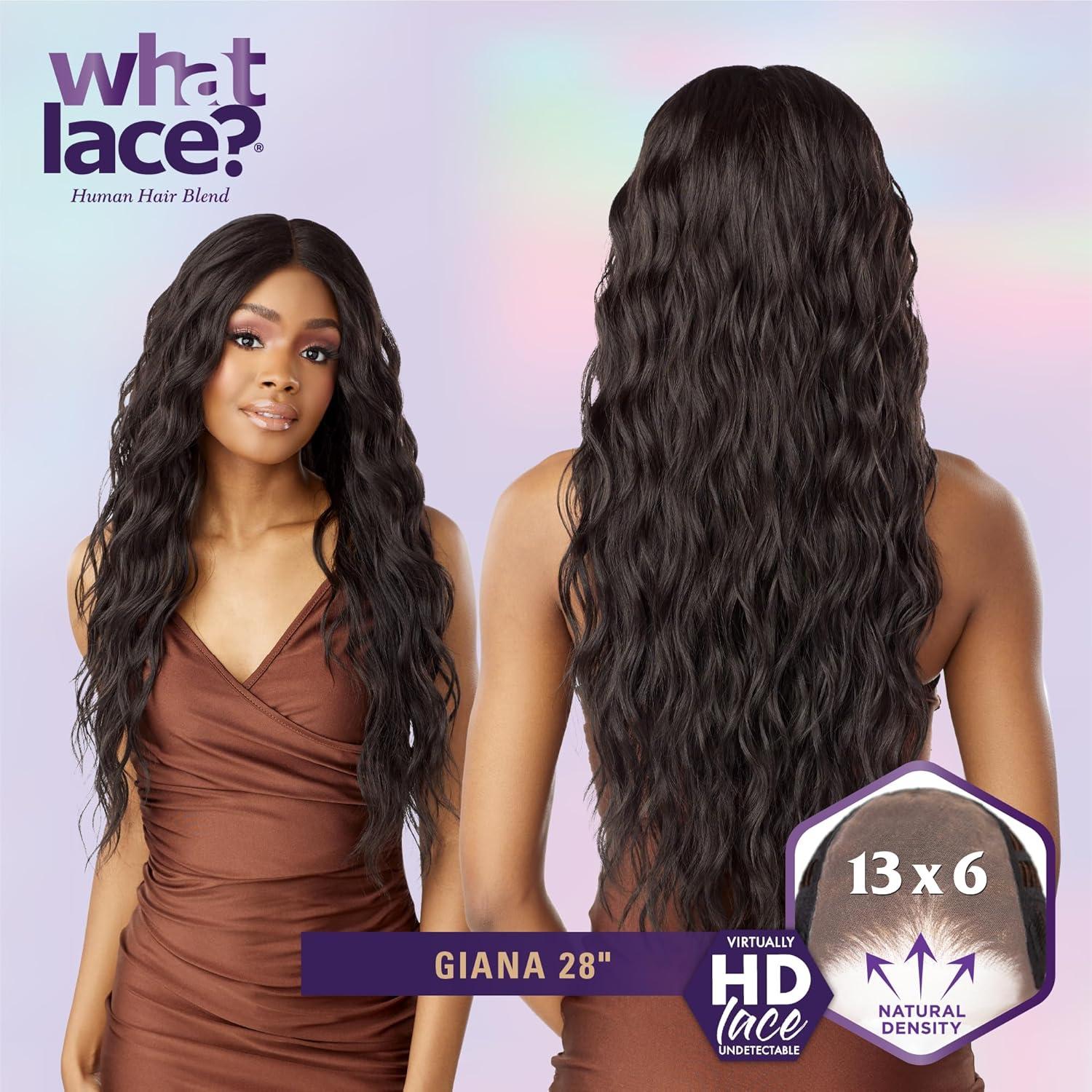 imageSensationnel What Lace 13X6 Wigs Giana 28 Inch Human Hair Blend Lacefrontal Glueless Synthetic With Natural Density Preplucked Hairline 1B OFFBLACK1B OFFBLACK
