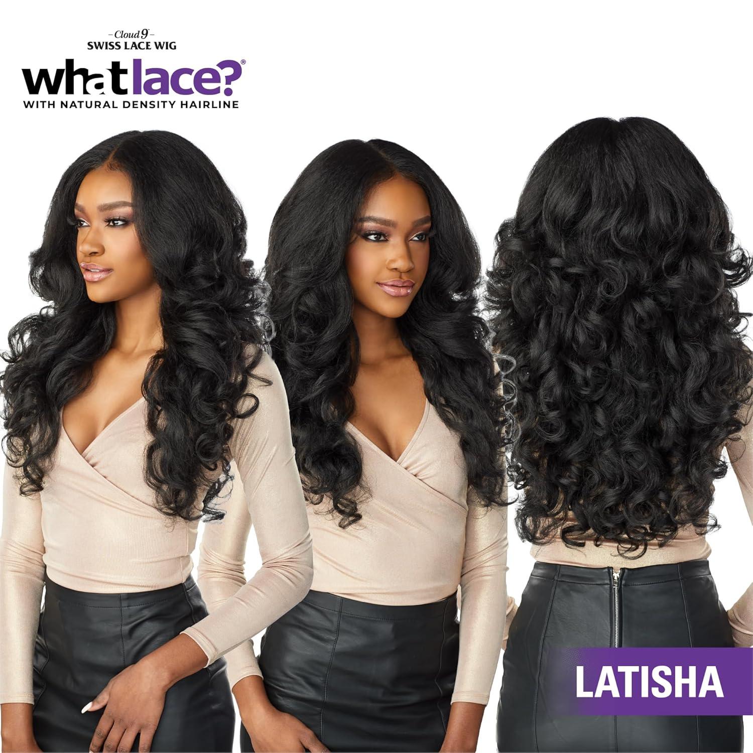 imageSensationnel What Lace 13X6 Wigs Latisha Lacefrontal Hand Tied Glueless Synthetic With Natural Density Preplucked Hairline Off Black 1BLight Blonde 613