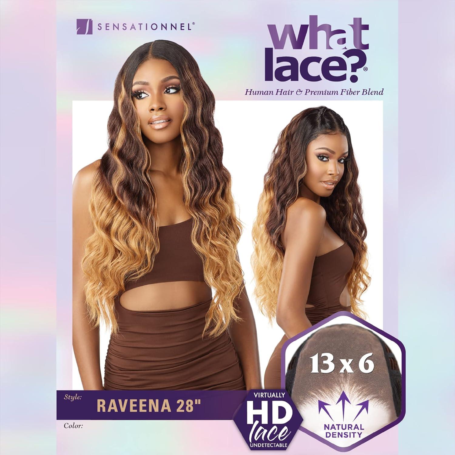 imageSensationnel What Lace 13X6 Wigs Raveena 28 Inch Human Hair Blend Lacefrontal Glueless Synthetic With Natural Density Preplucked Hairline 1 JETBLACK1B OFFBLACK