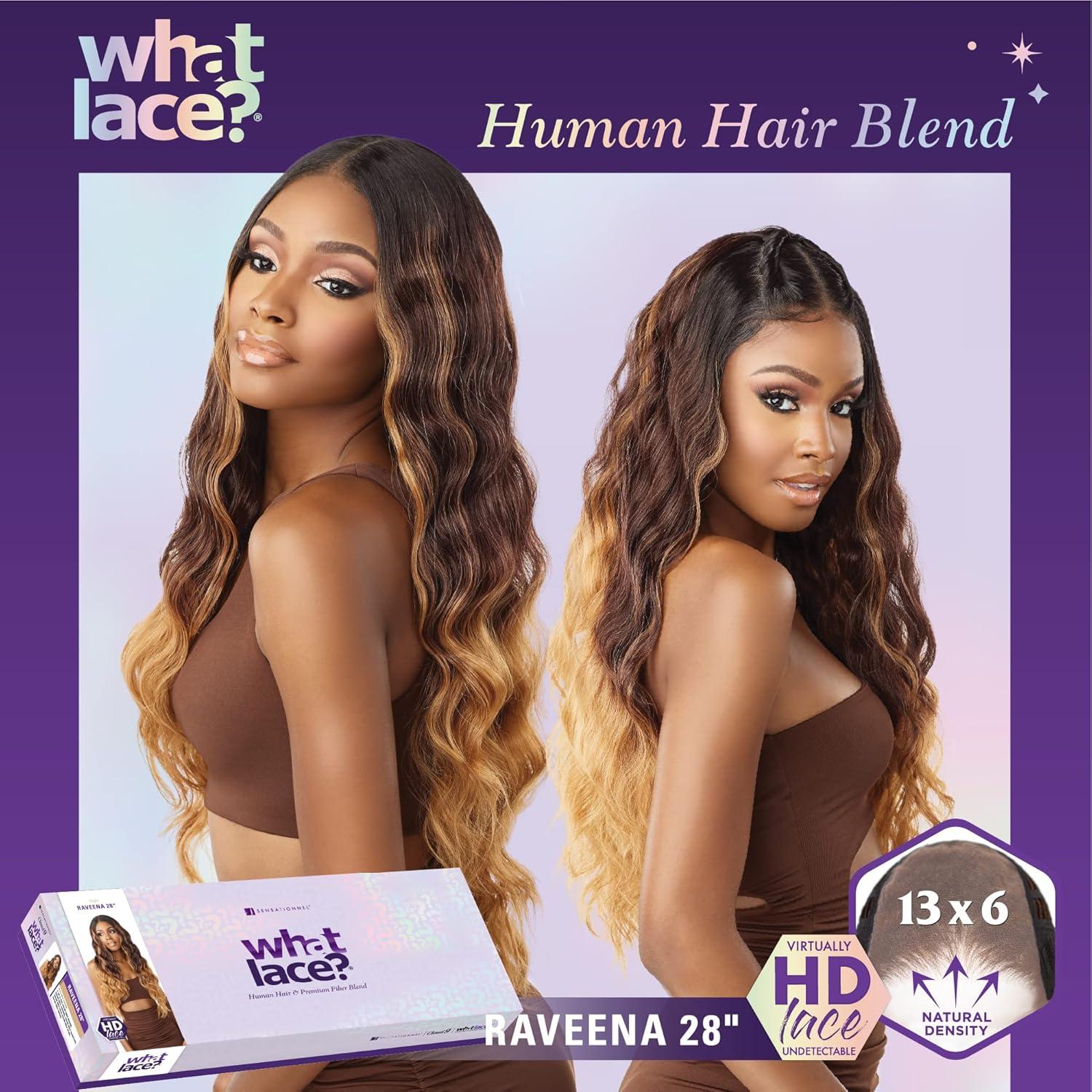 imageSensationnel What Lace 13X6 Wigs Raveena 28 Inch Human Hair Blend Lacefrontal Glueless Synthetic With Natural Density Preplucked Hairline 1 JETBLACK1 JETBLACK