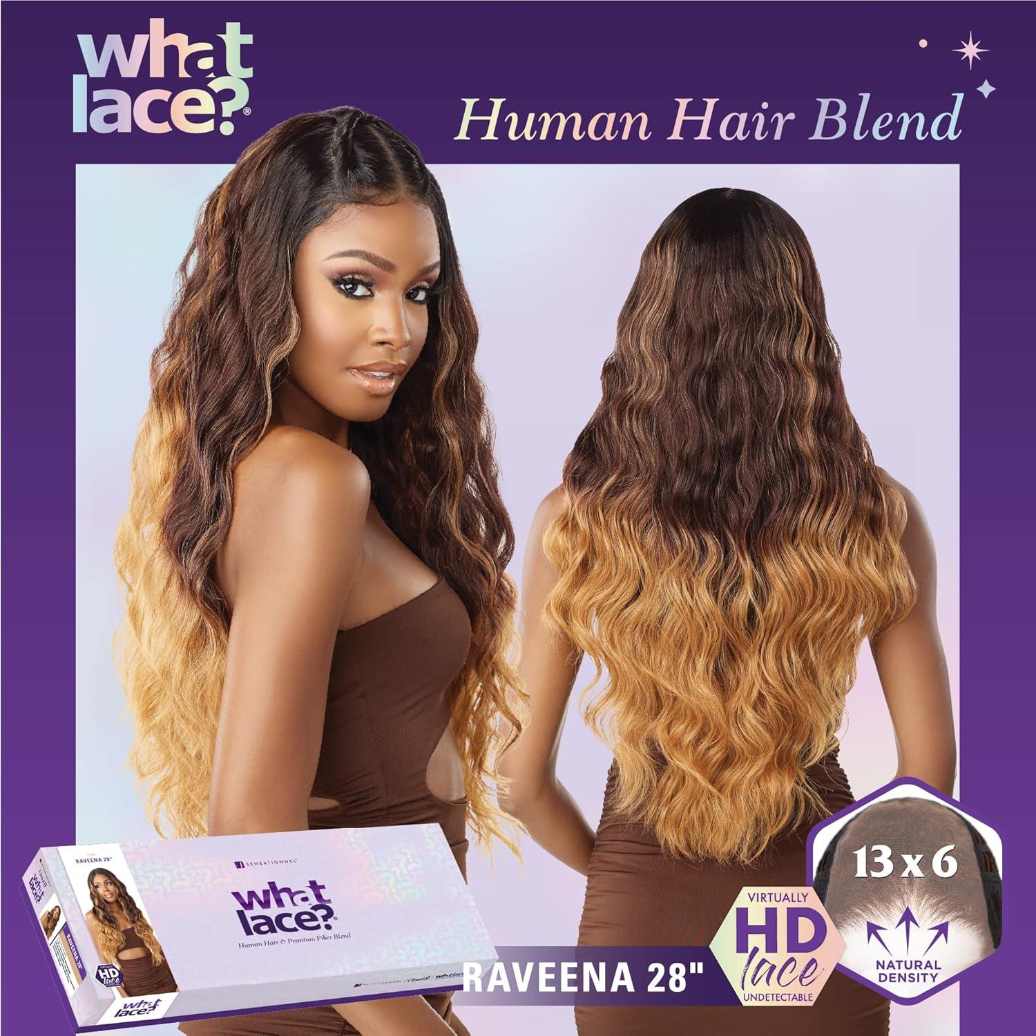 imageSensationnel What Lace 13X6 Wigs Raveena 28 Inch Human Hair Blend Lacefrontal Glueless Synthetic With Natural Density Preplucked Hairline 1 JETBLACKCOLORMELTBLONDE