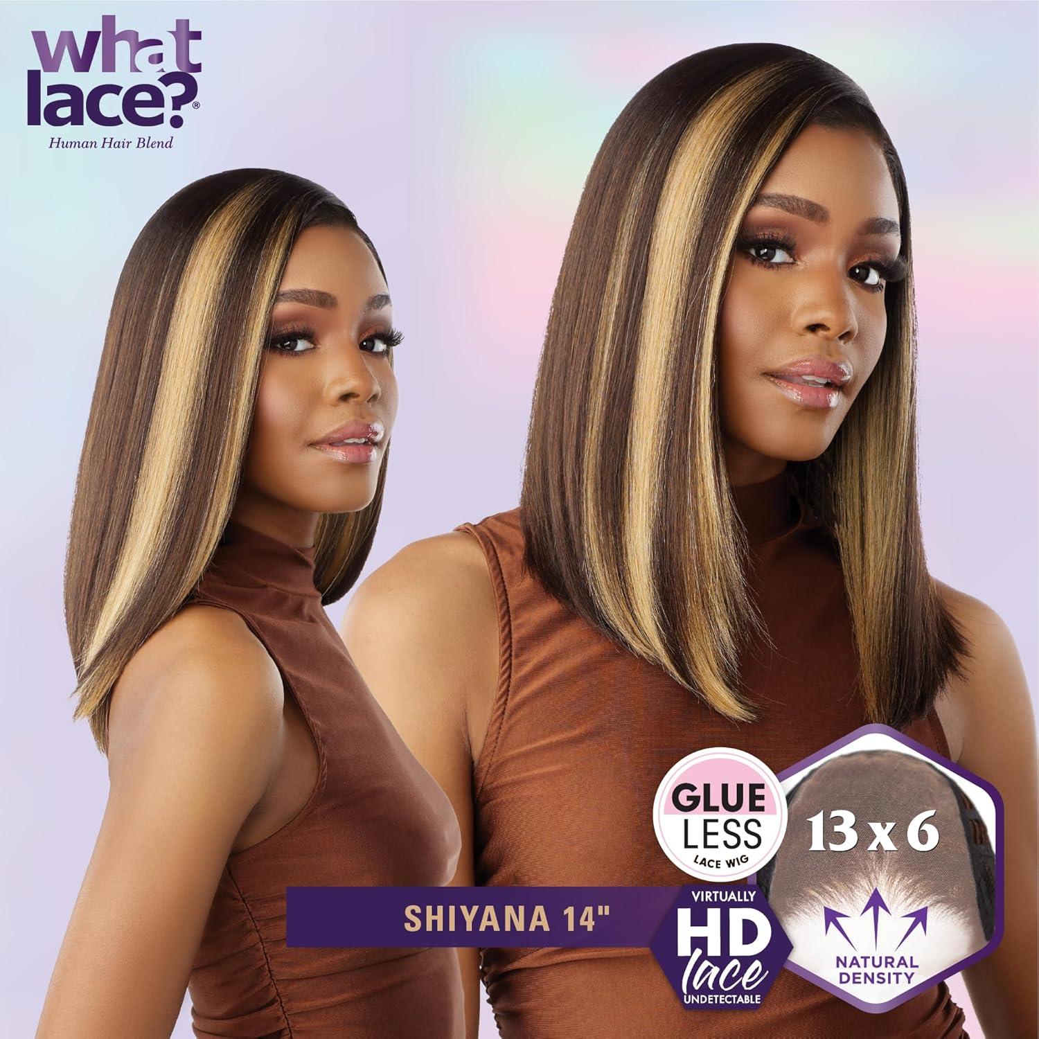 imageSensationnel What Lace 13X6 Wigs Shiyana 14 Inch Human Hair Blend Lacefrontal Glueless Synthetic With Natural Density Preplucked Hairline 1 JETBLACKDHPLATINUM