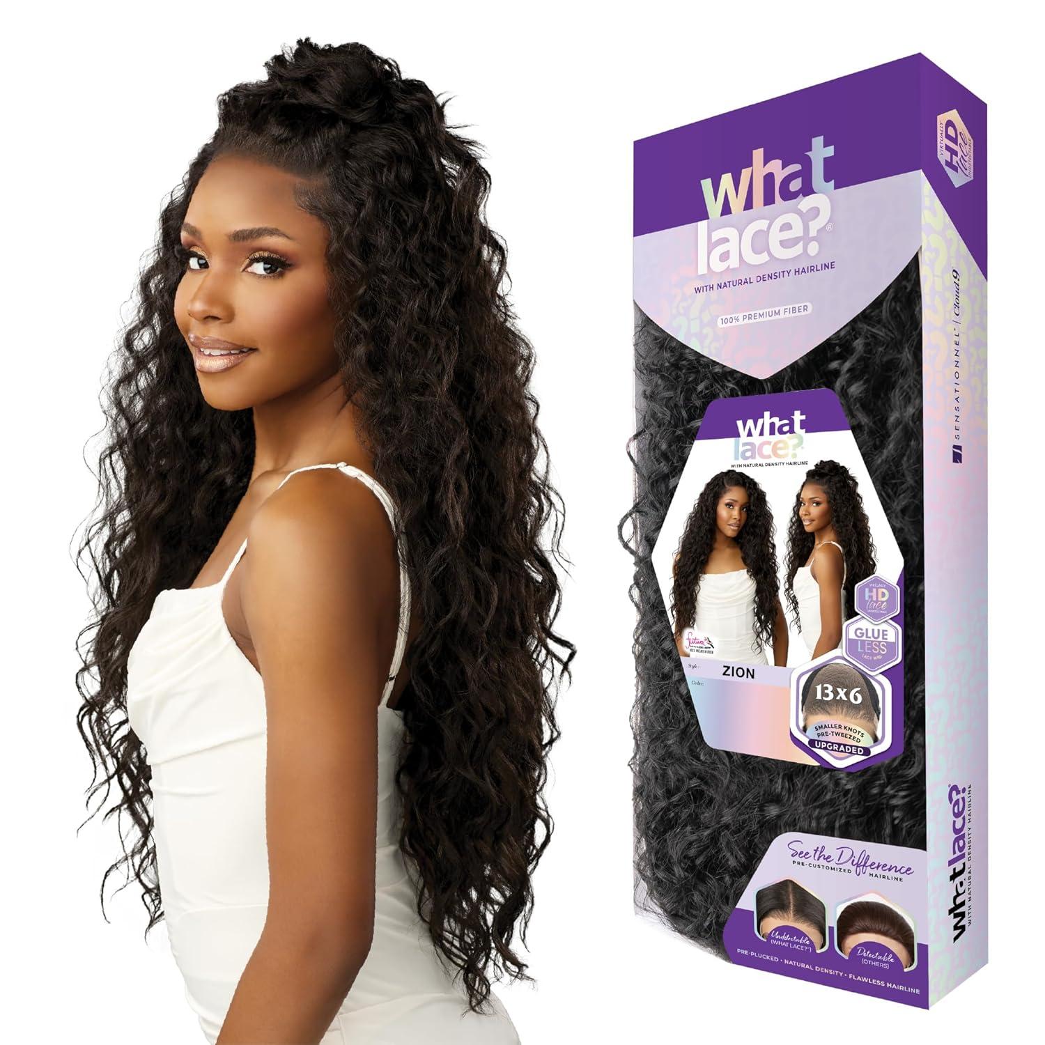 imageSensationnel What Lace 13X6 Wigs Zion Lacefrontal Hand Tied Glueless Synthetic with Natural Density Pretweezed Hairline 1 JETBLACK1B OFFBLACK