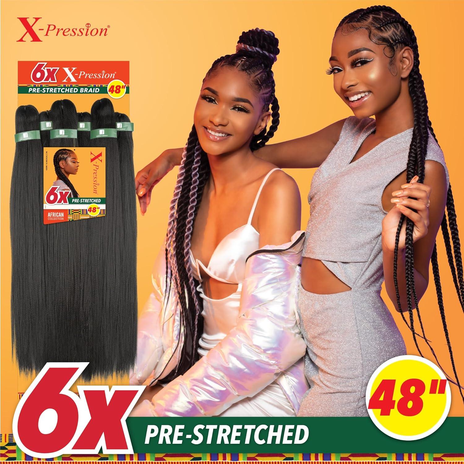 imageSensationnel Xpression Prestretched Braiding Hair 6x Braid 48 Inch All Kanekalon Flame Retardant Synthetic for Box Braids and Twists 1 JETBLACK27 HONEYBLONDE
