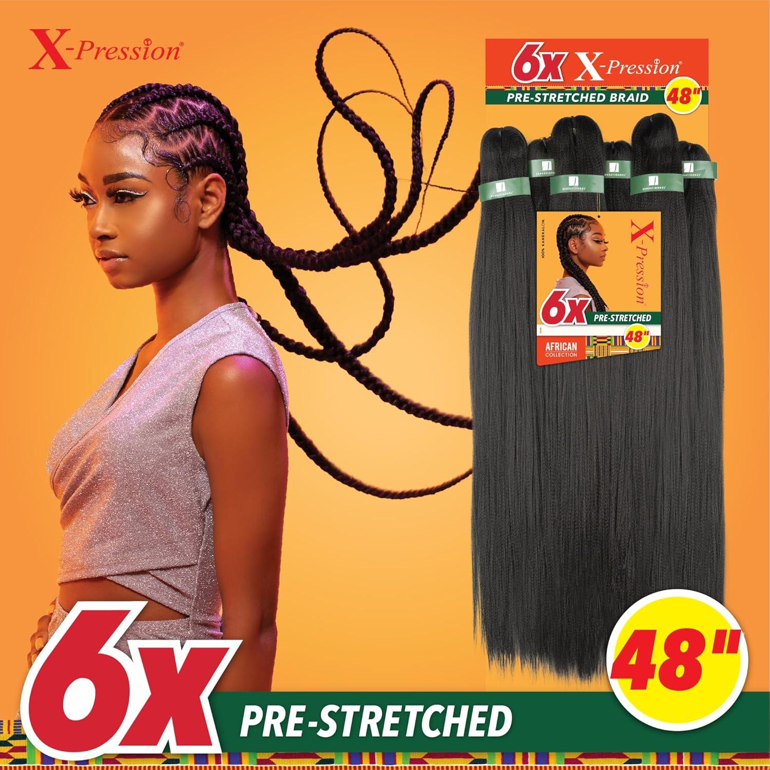 imageSensationnel Xpression Prestretched Braiding Hair 6x Braid 48 Inch All Kanekalon Flame Retardant Synthetic for Box Braids and Twists 1 JETBLACK30 LIGHTAUBURN
