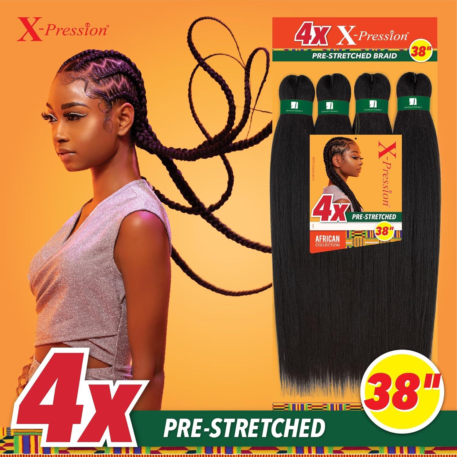 imageSensationnel Xpression prestretched braiding hair 4x braid 38 inch all kanekalon flame retardant synthetic braid for box braids and twists 1 pack M42730350 COPPERRED