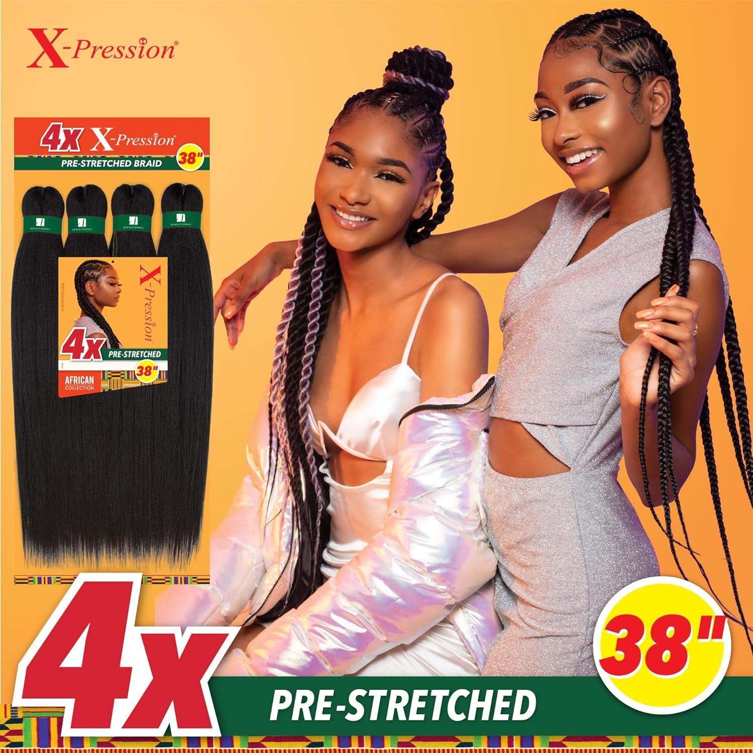 imageSensationnel Xpression prestretched braiding hair 4x braid 38 inch all kanekalon flame retardant synthetic braid for box braids and twists 1 pack M42730T1BBG