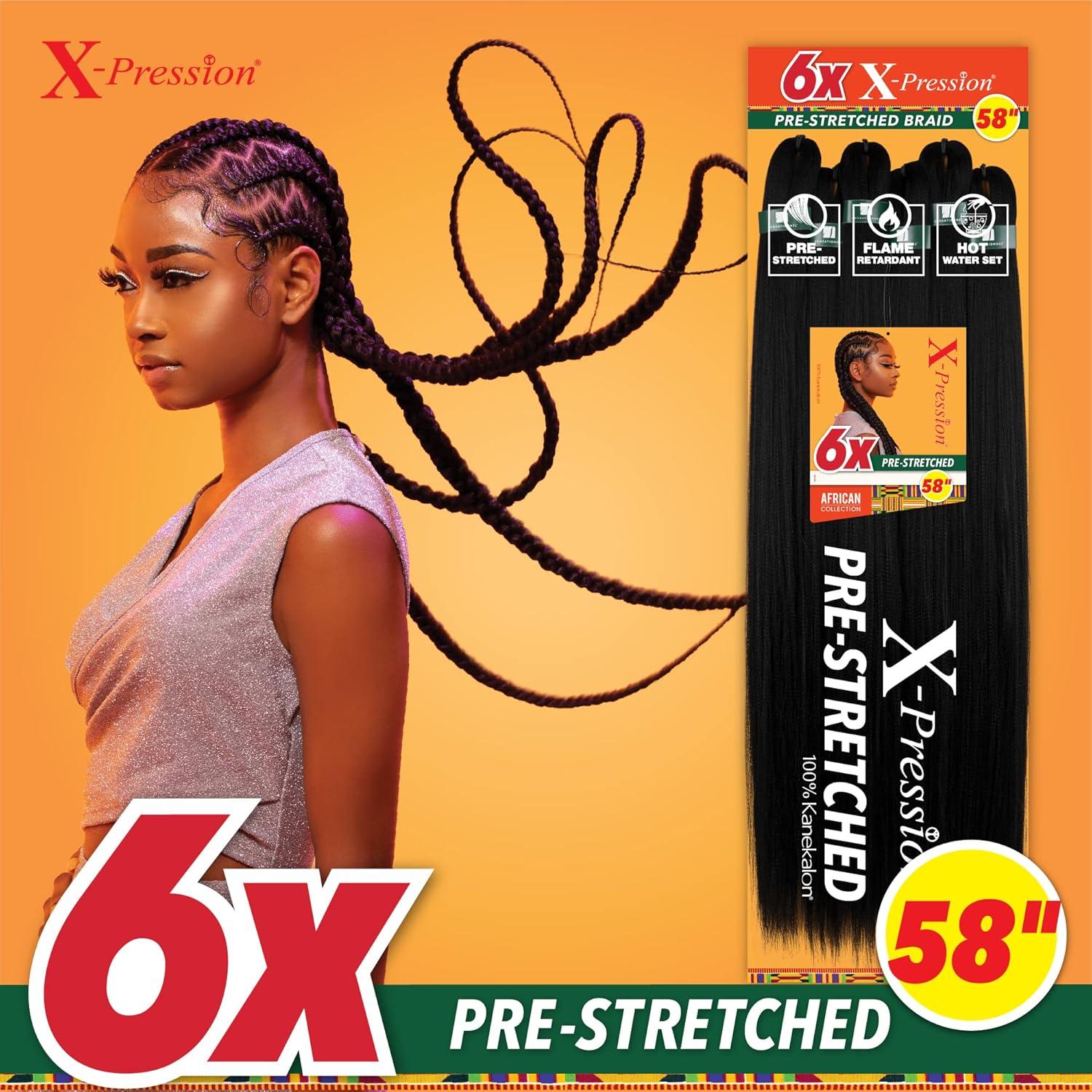 imageSensationnel Xpression prestretched braiding hair 6x braid 58 inch all kanekalon flame retardant synthetic braid for box braids and twists 1B OFFBLACKJet Black 1