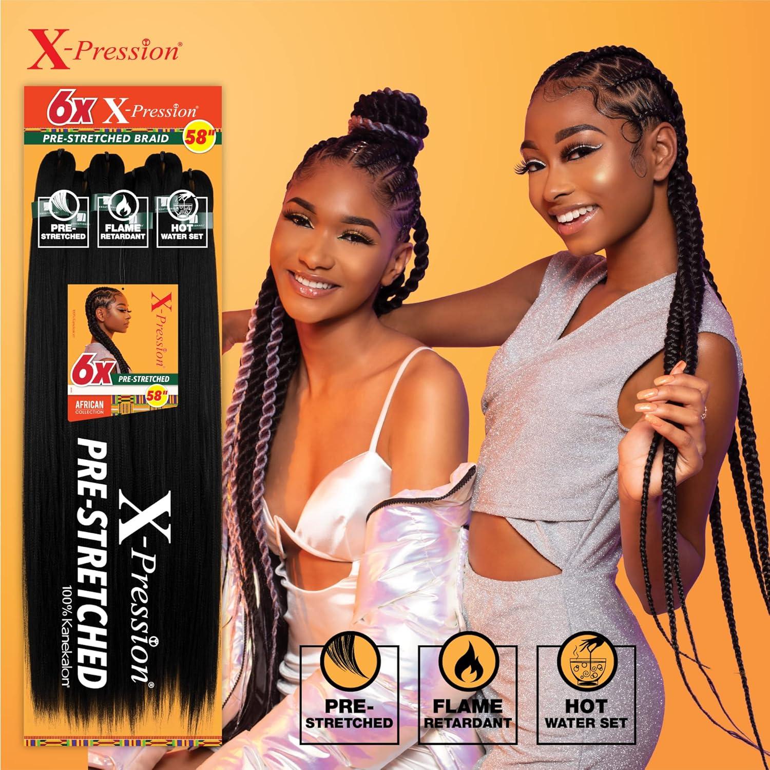 imageSensationnel Xpression prestretched braiding hair 6x braid 58 inch all kanekalon flame retardant synthetic braid for box braids and twists 1B OFFBLACK27 HONEYBLONDE