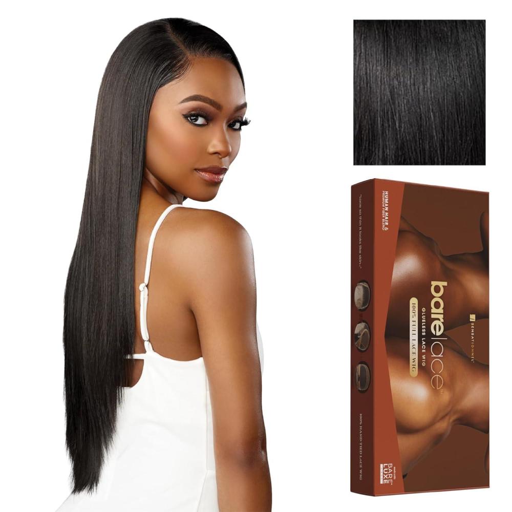 imageSensationnel Bare Lace Fulllace Wig  Unit 1 Human Hair Blend All Lacefrontal Glueless Synthetic 180 Degree Preplucked Hairline 1 JETBLACK1 JETBLACK