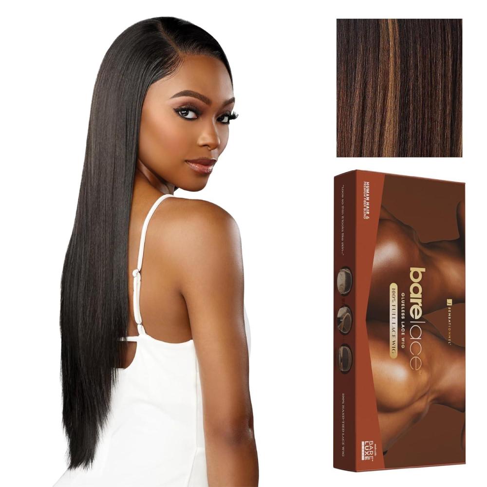 imageSensationnel Bare Lace Fulllace Wig  Unit 1 Human Hair Blend All Lacefrontal Glueless Synthetic 180 Degree Preplucked Hairline 1 JETBLACKBALAYAGECHOCOLATE