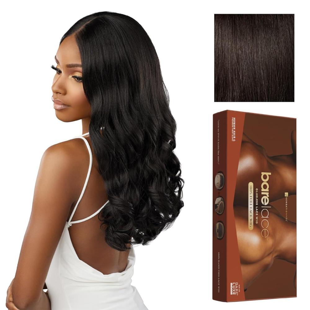 imageSensationnel Bare Lace Fulllace Wig Unit 3 Human Hair Blend All Lacefrontal Glueless Synthetic 180 Degree Preplucked Hairline 1 JETBLACK2 DARKBROWN